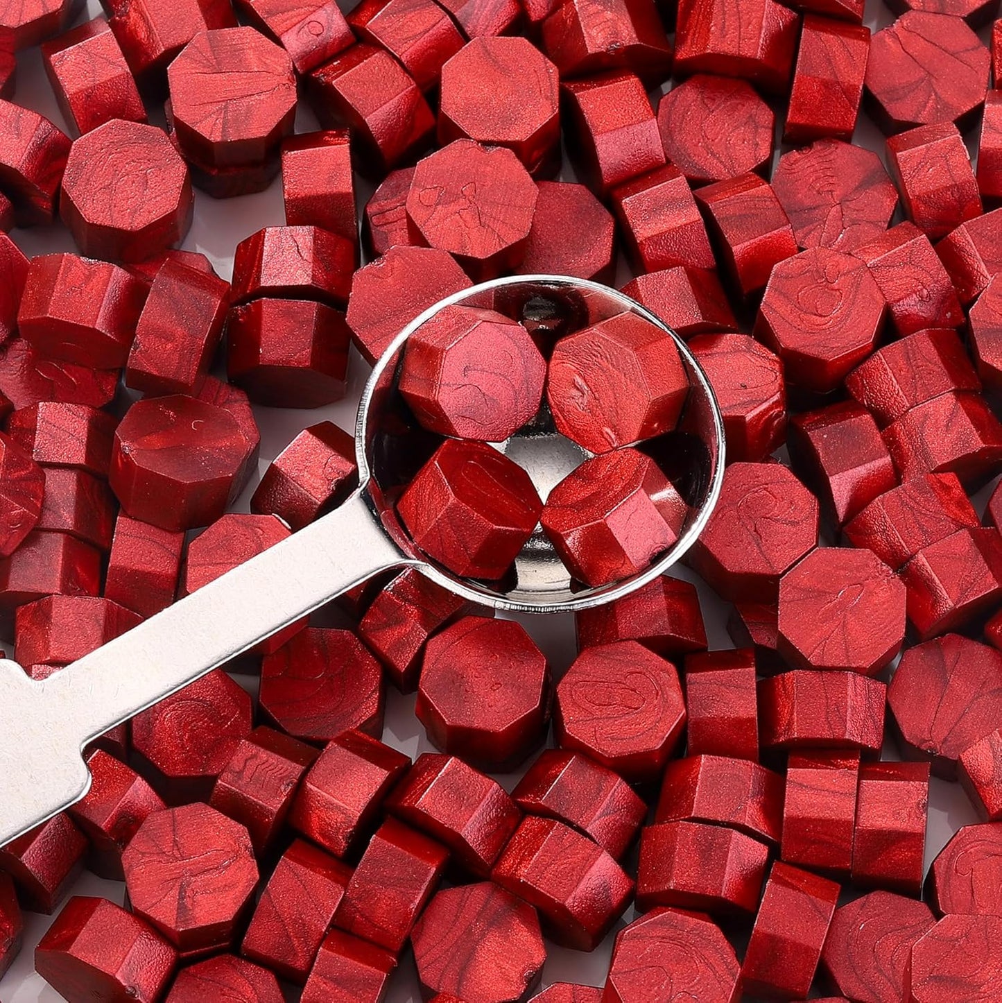 Yoption 300 Pieces Wind Red Wax Seal Beads, Vintage Octagon Wax Seal Beads with 4 Candles and 2 Wax Seal Melting Spoons for Wax Seal Stamps (Wind Red)