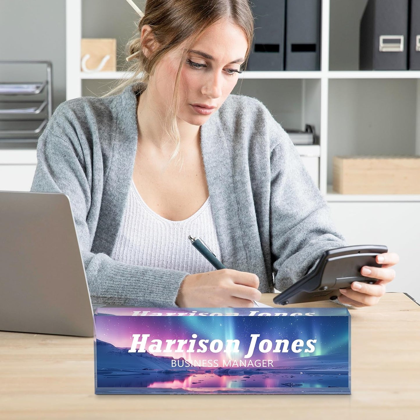 Personalized Name Plate for Desks, Custom Desk Name Plates, Acrylic Name Plate Office Desk Accessories, Personalized Office Gifts for Coworkers Teachers, Employee Appreciation Gifts (B-Purple Aurora)