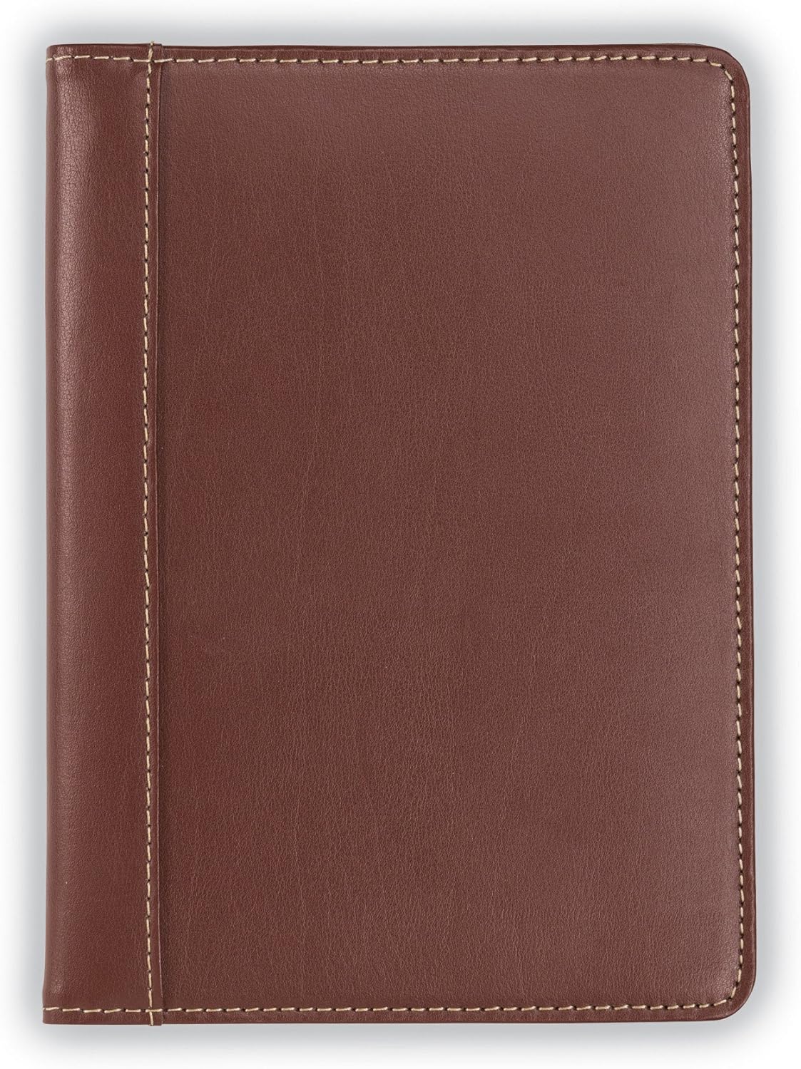 Samsill Contrast Stitch Faux-Leather Portfolio, Mini Size Business Interview Professional Padfolio, Includes 5 x 8 Inch Writing Pad, Brown