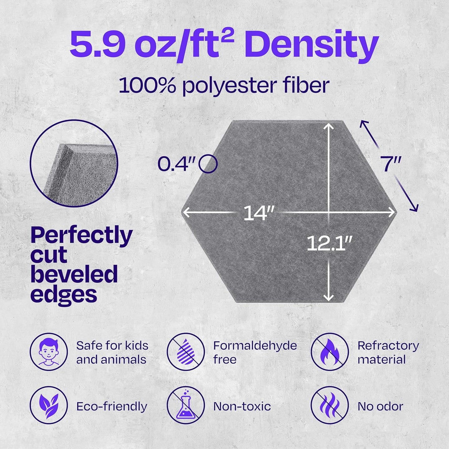 Acoustic Panels 12-Pack Soundproof Wall Panels 14"X12.1"X0.4" Sound Panels High Density Sound Dampening Panels - [Pebble Gray Hexagon]