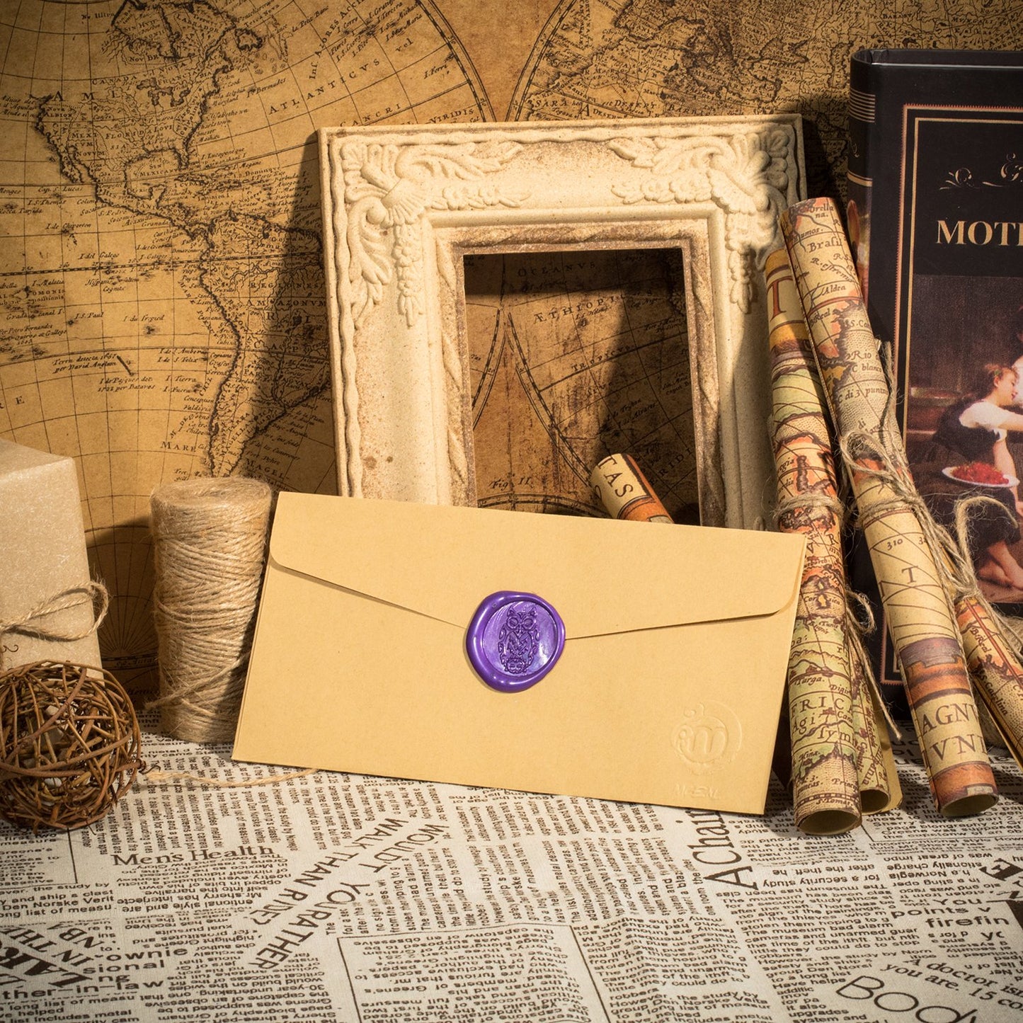 Mceal Wax Seal Stamp,Silver Brass Head with Rosewood Handle, 1.2"(30mm) Dia (Owl)