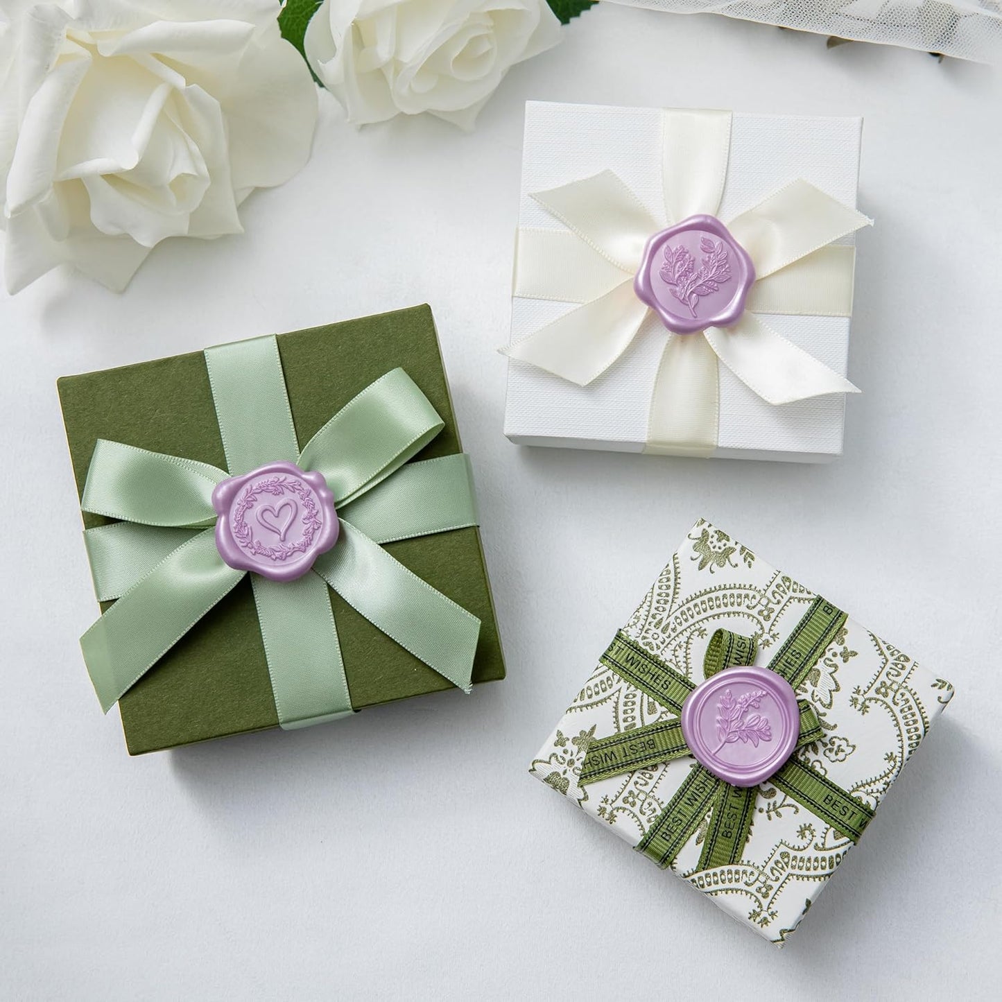 60 Pcs Lilac Wax Seal Stickers Self-Adhesive Envelope Seals Stamp Stickers, Perfect for Wedding Invitations Seating Chart Christmas Gift Wrapping 3 Designs in 1 Pack