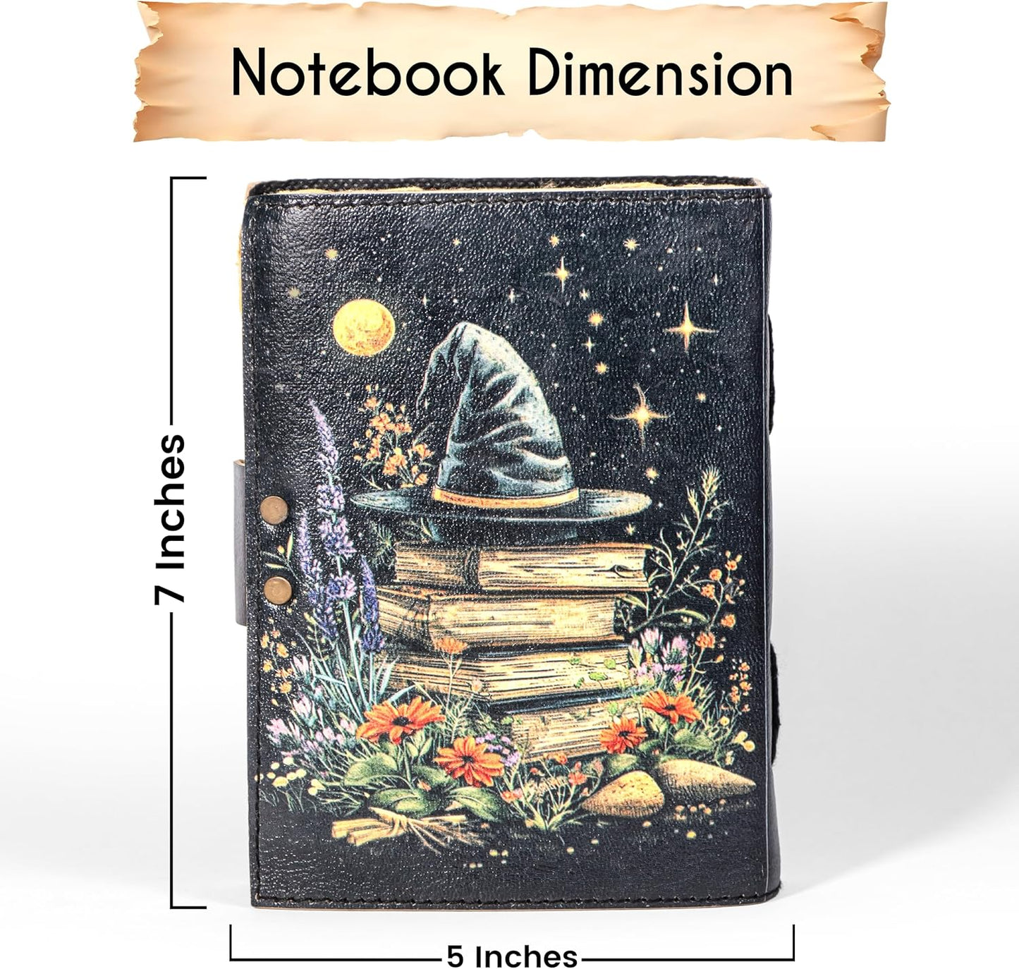 Book of Shadows Leather Journal, Merry Christmas Spellbook with Vintage Clasp Lock – 200 Page Antique Deckle Edge Leather Bound Notebook – Notebook Journal Christmas Gift For Men & Women