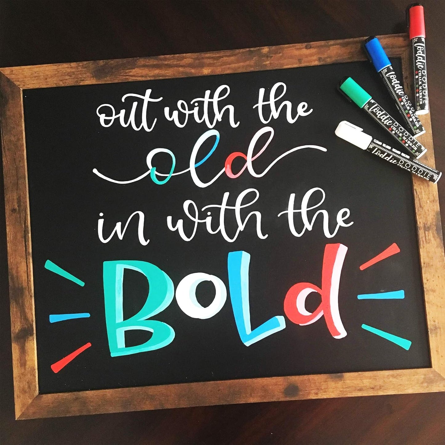 Loddie Doddie Liquid Chalk Markers - 4-Pack Basic Colors 6mm Reversible Tip - Erasable Multi-Surface Chalkboard & Window Markers for Glass Washable