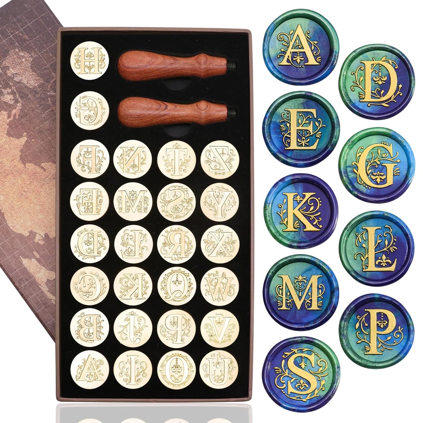SWANGSA Initial Alphabet A-Z Wax Seal Kit with 624pcs Sealing Wax Beads, Furnace and Pen for Wedding Invitations Cards & Envelope