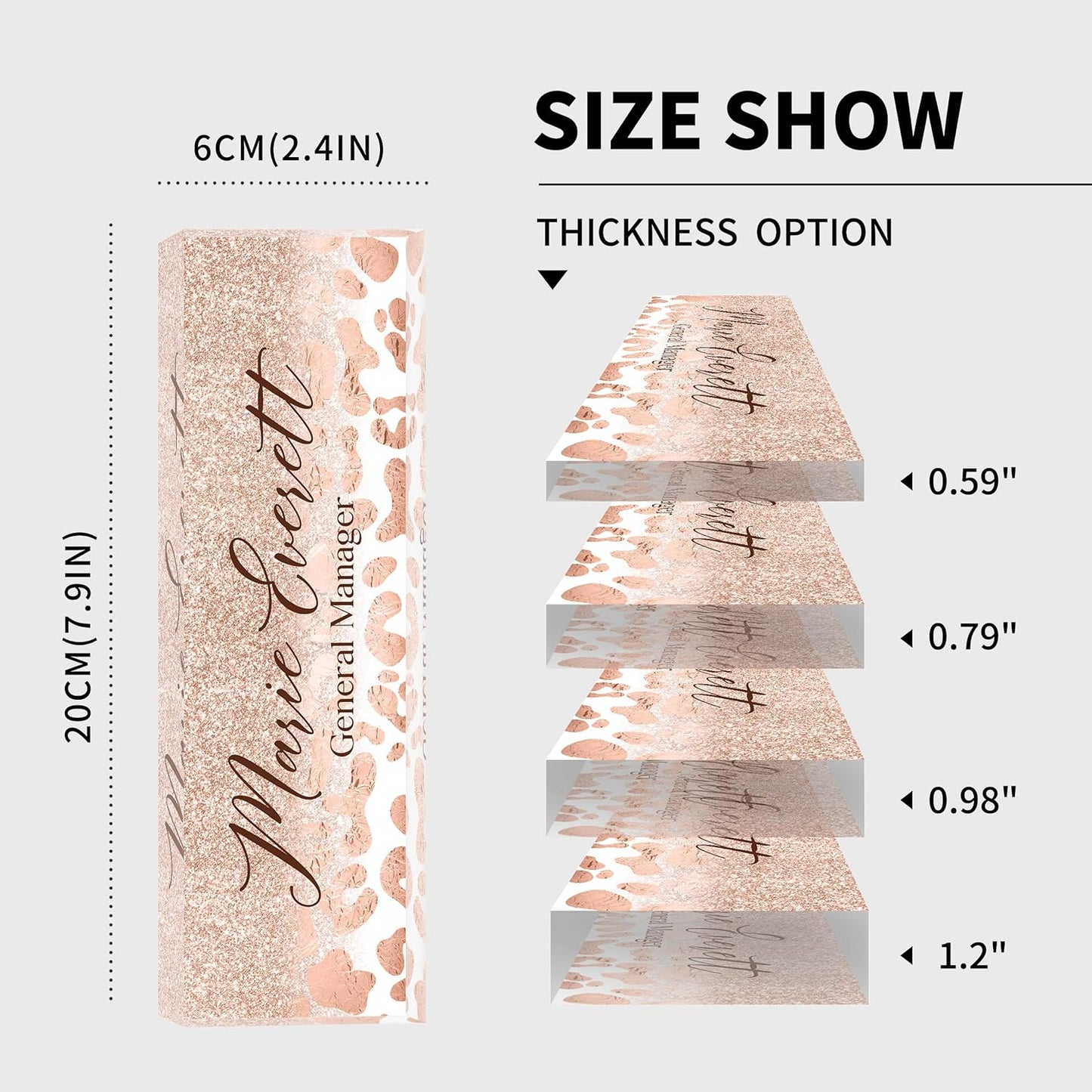 Custom Name Plate for Desk | Personalized Desk Name Plate | Personalized Boss Employee Appreciation Gifts | Acrylic Name Plate Office Desk Accessories (A-Rose Gold Leopard Print)