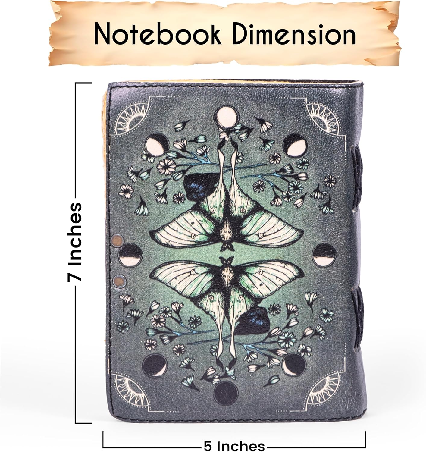 Blank Spell Book of Shadows Leather Journal Diary – Luna Moths and Morpho Butterfly Bound Journal with Clasp Lock – 200 Page Deckle Edge Vintage Notebook for Writing, Home, Office, Travelling