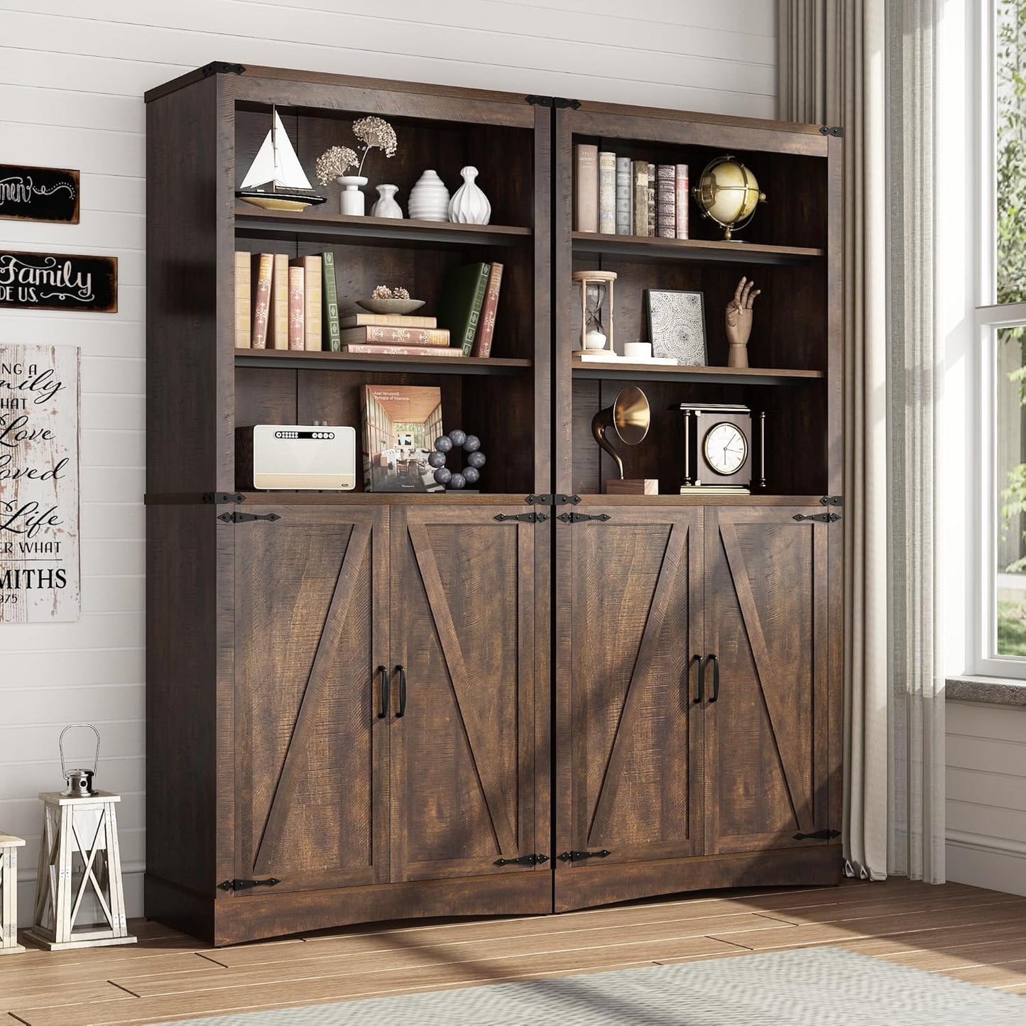 71in Farmhouse Kitchen Pantry Cabinet,Tall Storage Cabinet with 2 Doors and Adjustable shelves,with Load-Bearing Steel Pipe,Wood Storage Cabinets for Kitchen,Dining Room,Bathroom(Brown)