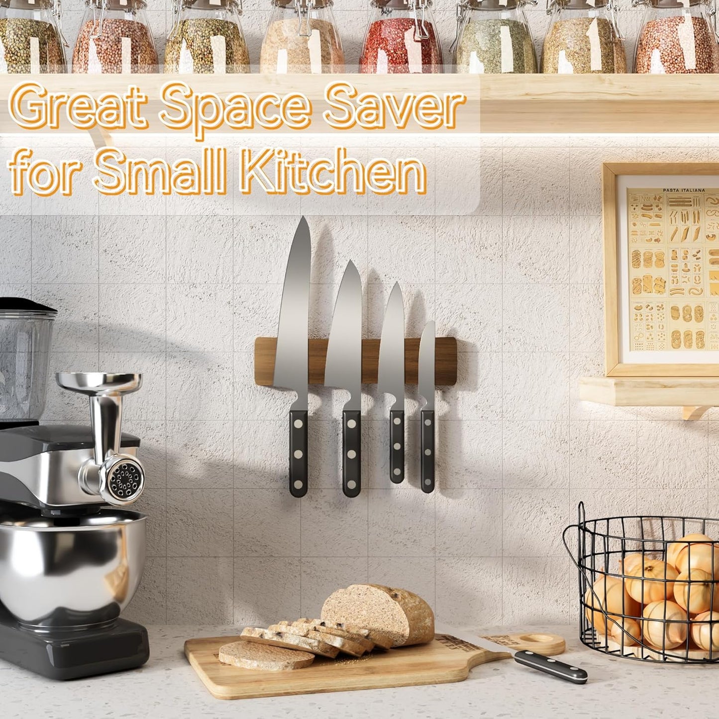 Magnetic Knife Holder for Wall, Acacia Wood Knife Magnetic Strip No Drill Knife Magnet Storage Bar Magnetic Tool Key Holder Strip for Kitchen Utensil Organizer (Dark Brown, 10 Inch)