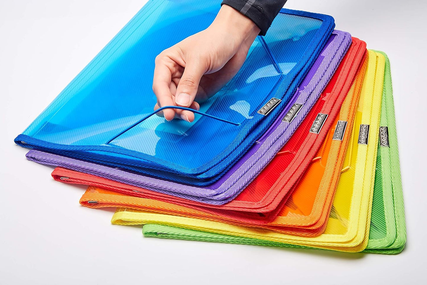 FANWU 6 Pack Plastic Expanding File Wallet Document Organizer with Flap and Cord Closure, Letter Size, 2.8" Expansion, Clear Colored Poly A4 Expandable File Folder for Home School & Office Storage