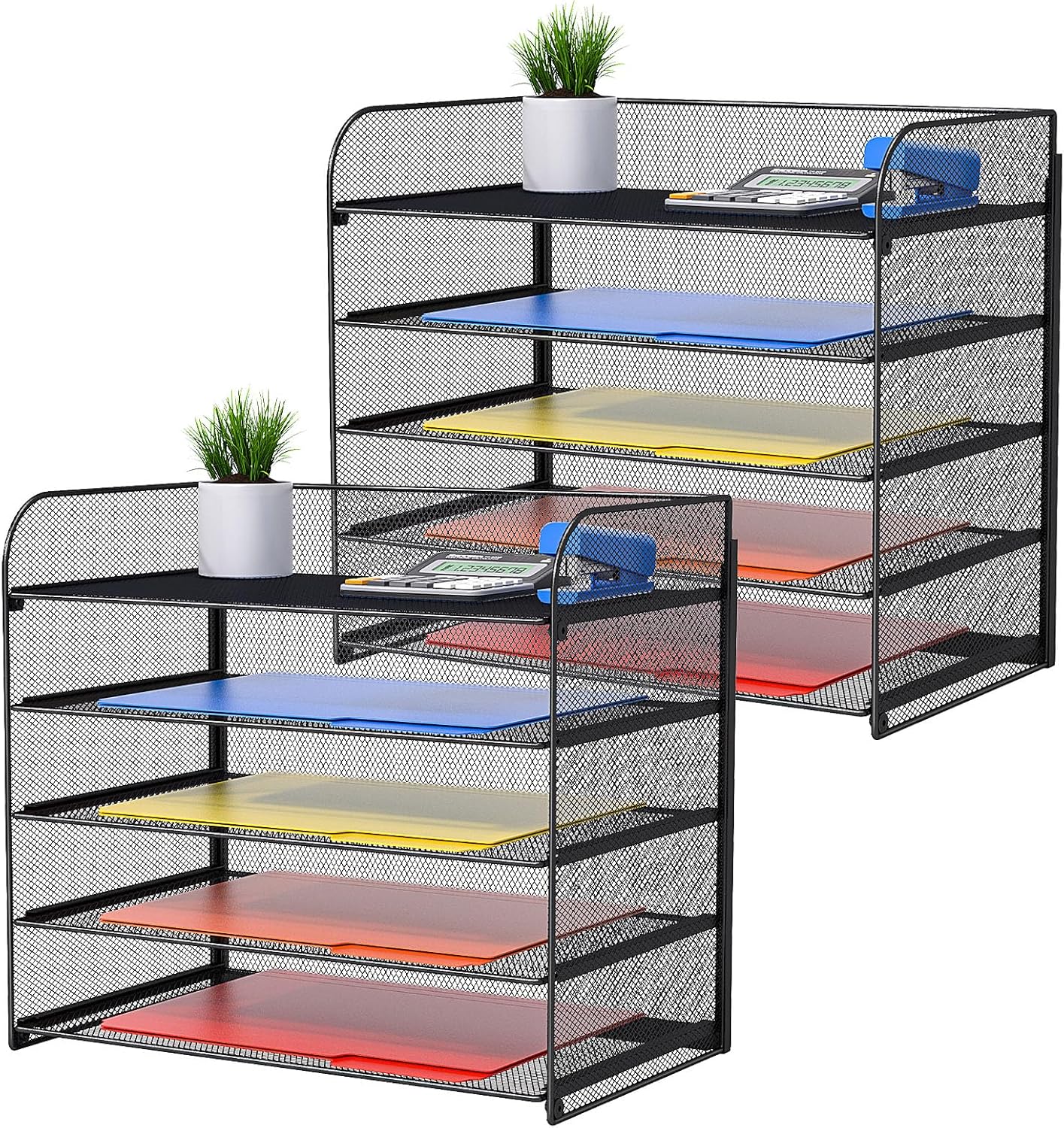 2 Pack Legal/A4/Letter Size Desk Paper Organizer Desktop File Organizer Document Sorter, 5 Tier Mesh Letter Tray File Folder Holder Office Accessories Organization