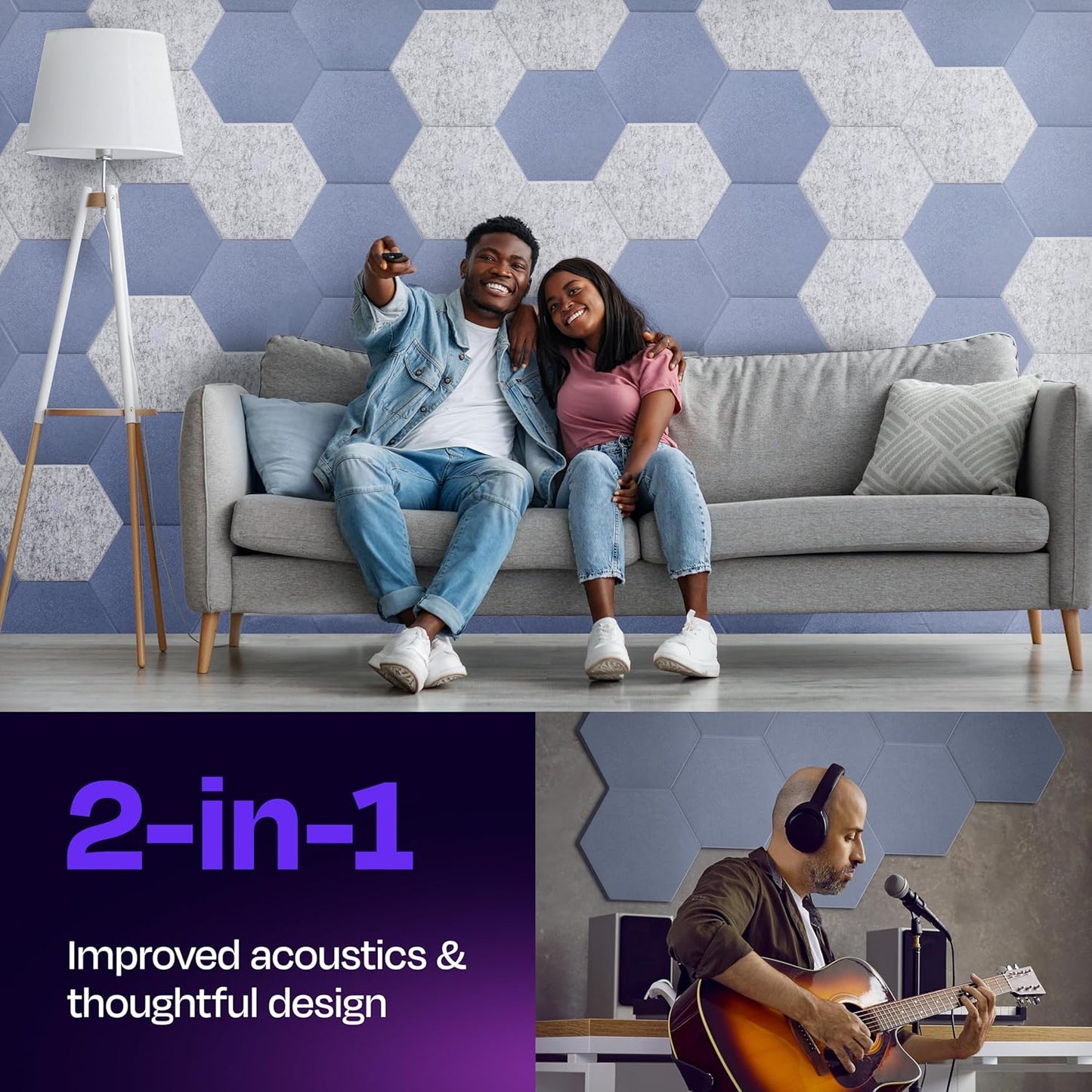 Acoustic Panels 12-Pack - 14"X12.1"X0.4" Soundproof Wall Panels - High Density Sound Dampening - Dusky Gray Hexagon