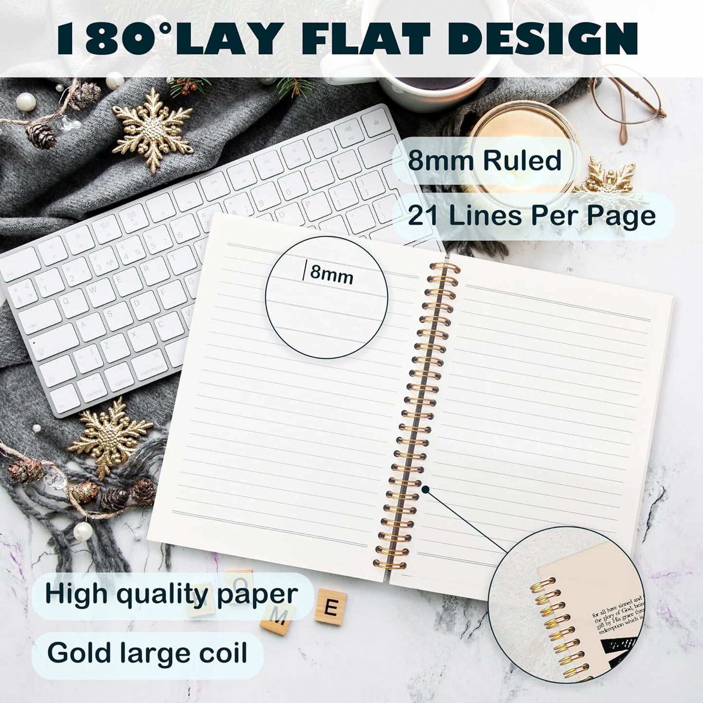 BearCake Christian Notebook Journal, Christian Gifts for Women, By His Grace Scripture Prayer Journal for Women, Bible Journaling Neutral Hardcover Spiral Notebook 5.5x8.3