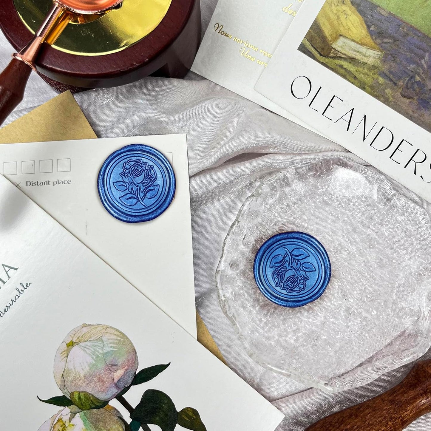 100Pcs Wax Seal Stickers Handmade Envelope Seals Self Adhesive Wax Stickers for Wedding Party Invitations, Envelope, Gift Wrap, Christmas(Rose Style, Blue)