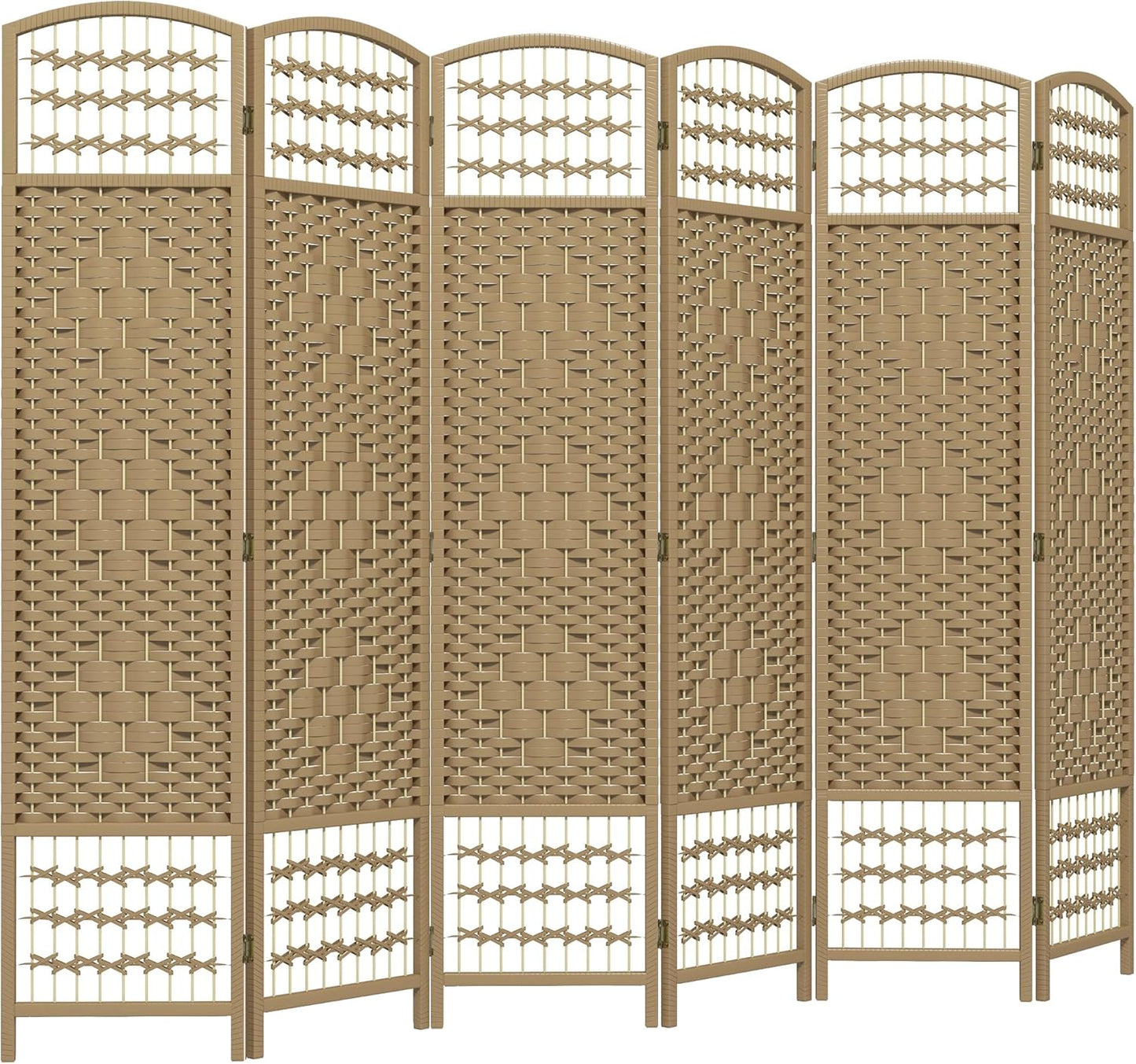 HOMCOM 6 Panel Room Divider, Folding Privacy Screen, 5.6' Room Separator, Wave Fiber Freestanding Partition Wall Divider, Natural