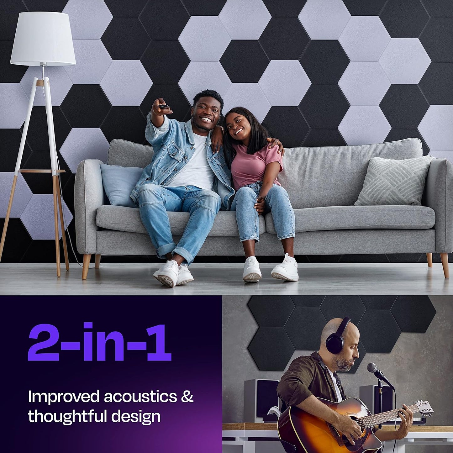 Acoustic Panels 12-Pack Soundproof Wall Panels 12"X10.4"X0.4" Sound Panels High Density Sound Dampening Panels - [Dark Gray Hexagon]