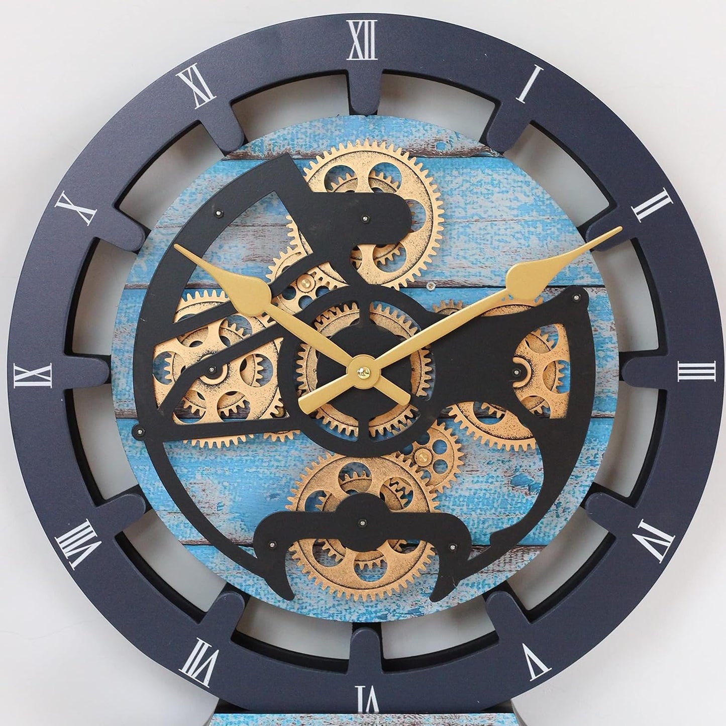 The Gears Clock 16 inches Wall Clock with Real Moving Gears Convertible into a Big Mantel Clock (Ocean Blue)