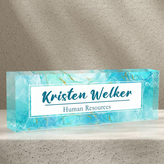 Office Desk Name Plate Personalized, Custom Name Plates for Desks, Name Plate Personalized for Office, Employee Appreciation Gifts (Marble of The Waves)