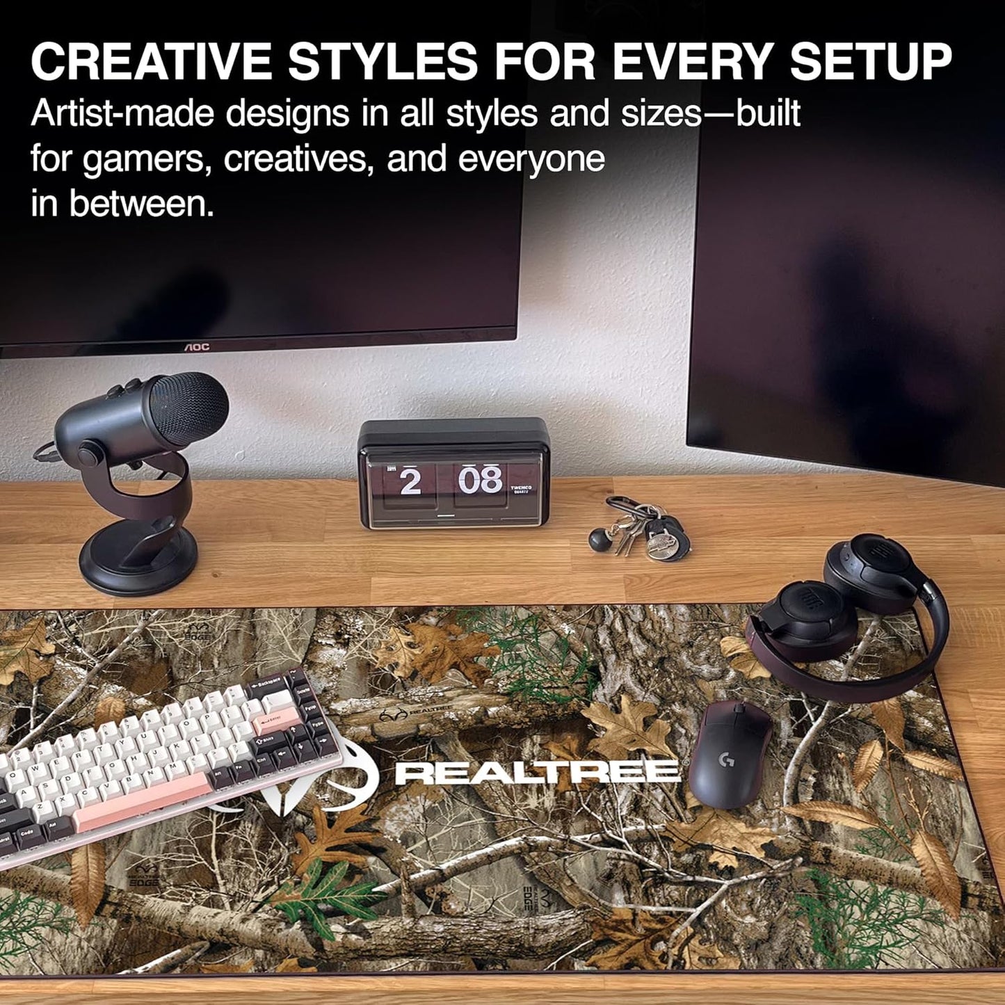 MPCO. Real Tree Large Gaming Desk Pad - 36" x 17" Duraglyde Fabric Edge Green – Without Logo Desk Mats - Non-Slip, Washable, Smooth Glide for Precision Gaming & Work