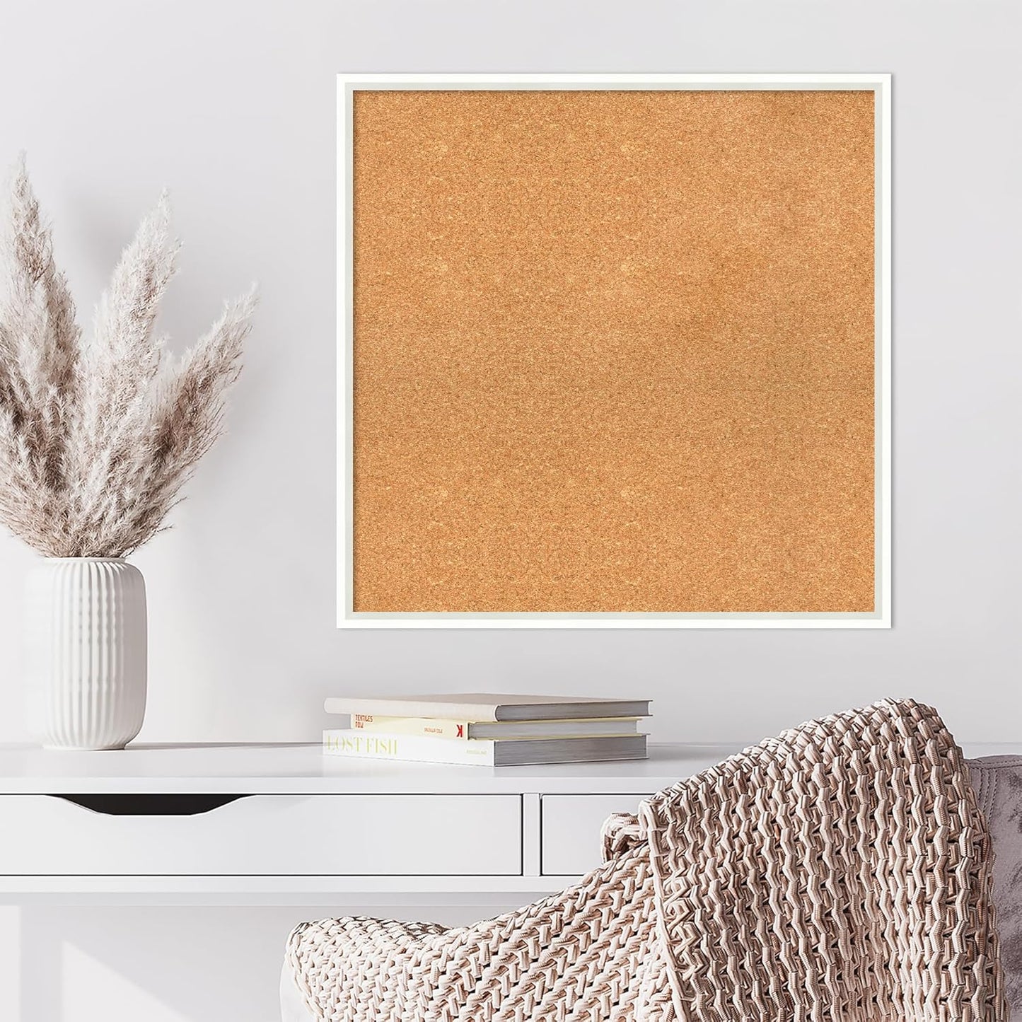 Amanti Art Natural Cork Board for Wall, 27x27 Vision Board with White Frame, Large Corkboard Office Decor for Home Organization, Modern Corkboard Pinboard to Display Items for Home Organization in