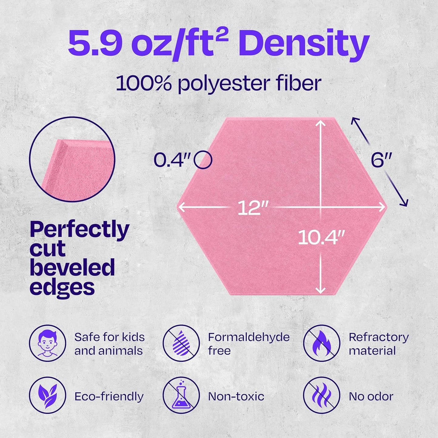 Acoustic Panels 12-Pack Soundproof Wall Panels 12"X10.4"X0.4" Sound Panels High Density Sound Dampening Panels - [Chic Pink Hexagon]