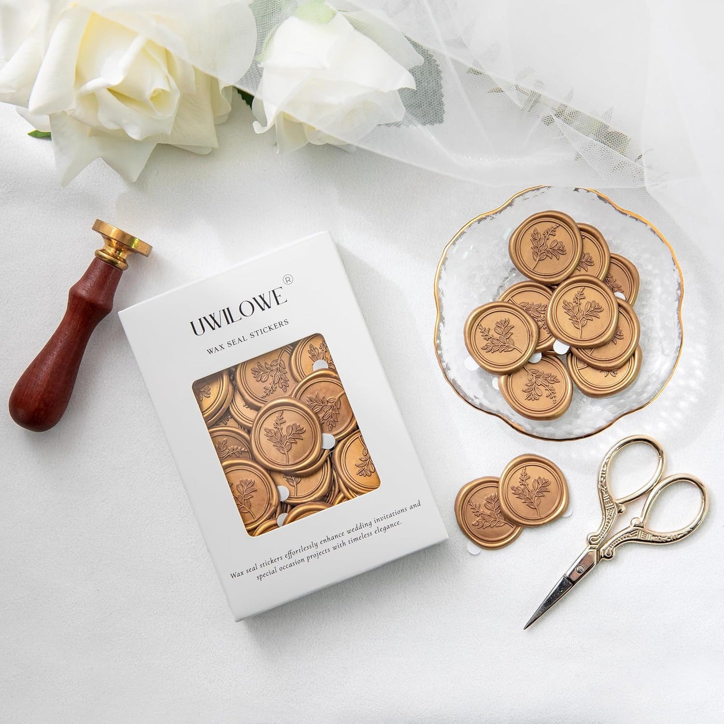 60 Pcs Gold Wax Seal Stickers, Stamp Seal Envelope Stickers - Perfect for Wedding Invitation, Gift Box Craft Wrapping, Christmas Cards Decor