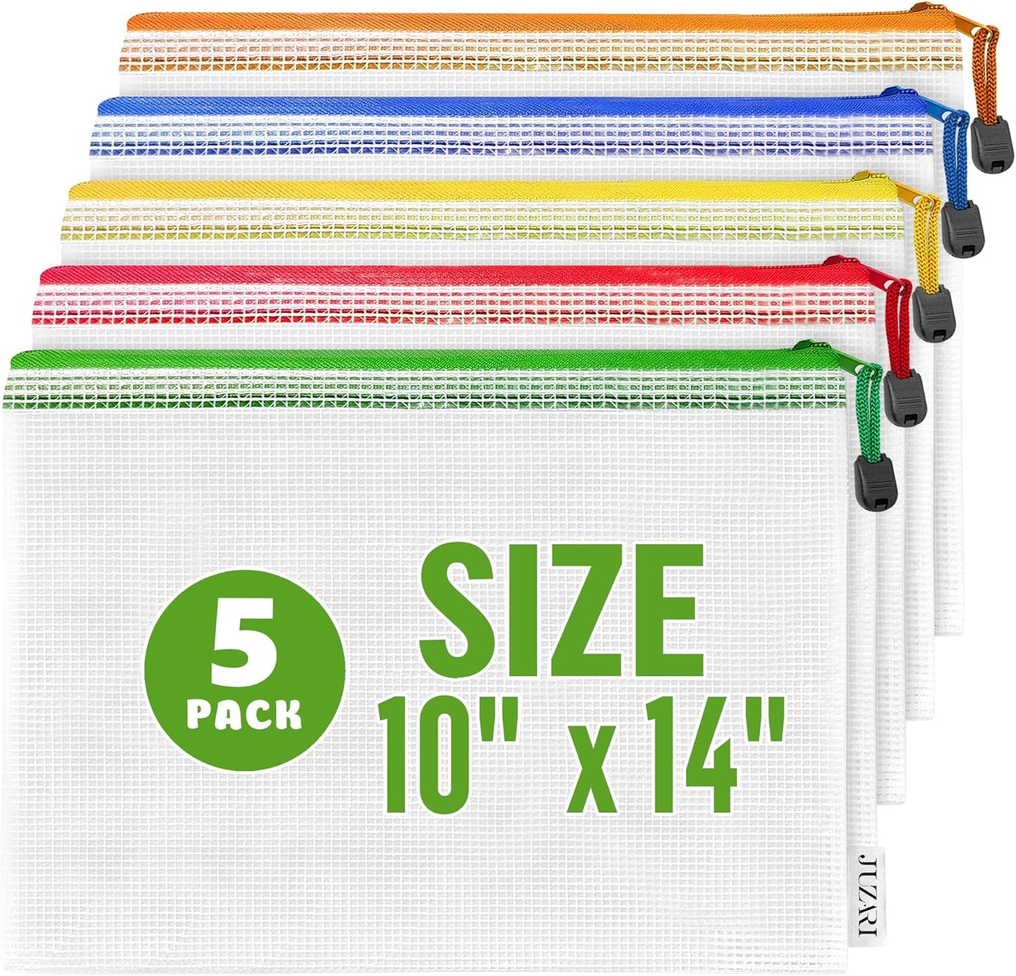 5 Pack Mesh Zipper Pouch Bags 10x14 inch - Plastic Zipper Pouches for Organizing - Document Bags With Zippered - Letter Size Zippered Pouch - Document Pouches
