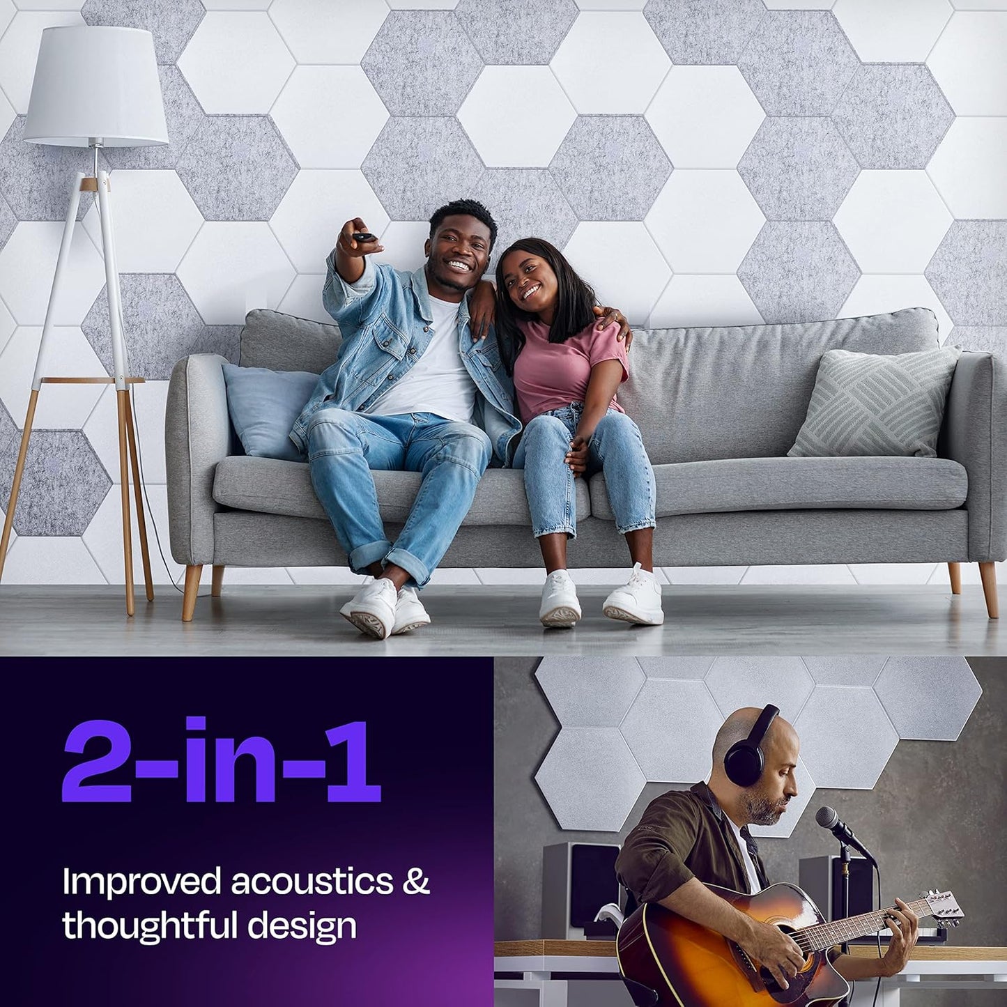 Acoustic Panels 12-Pack Soundproof Wall Panels 14"X12.1"X0.4" Sound Panels High Density Sound Dampening Panels - [White Hexagon]