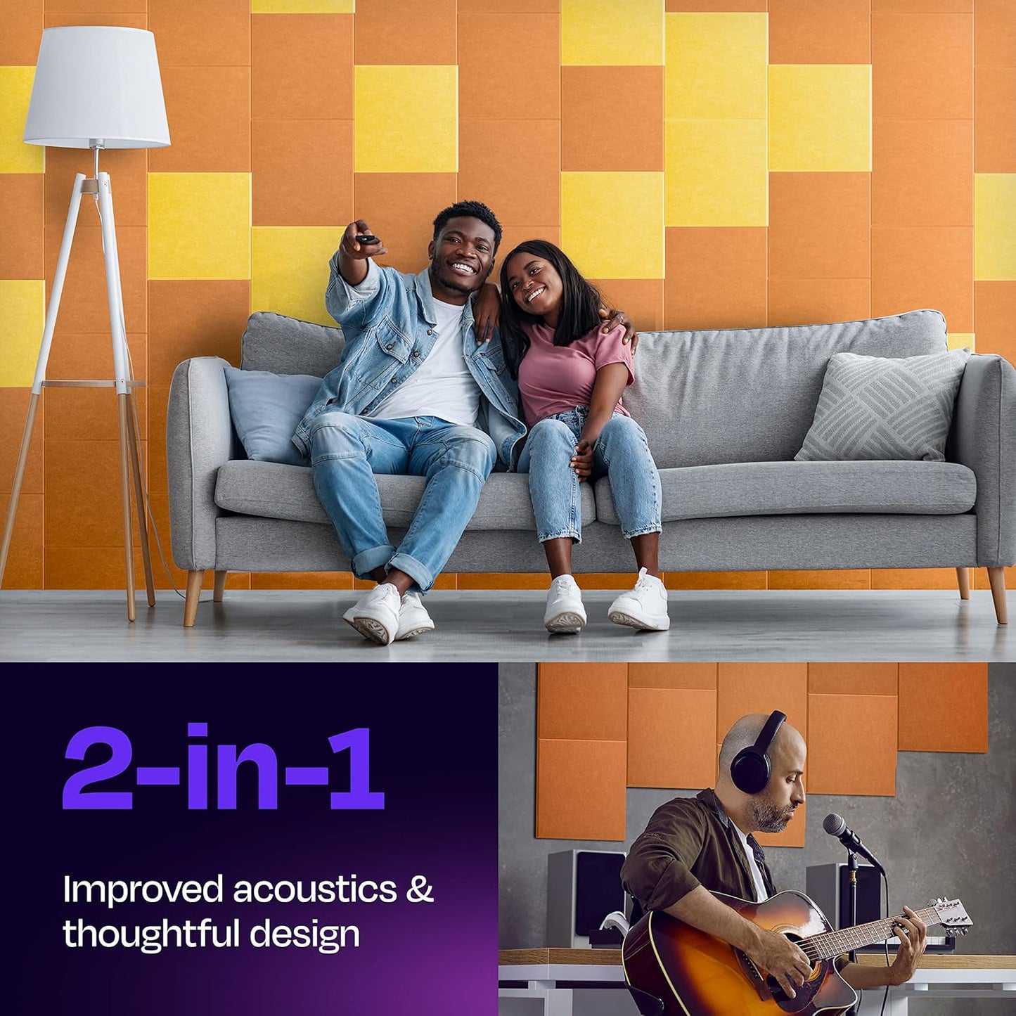 Acoustic Panels 12-Pack Soundproof Wall 12"X12"X0.4" - High Density Sound Dampening [70'S Orange Square]