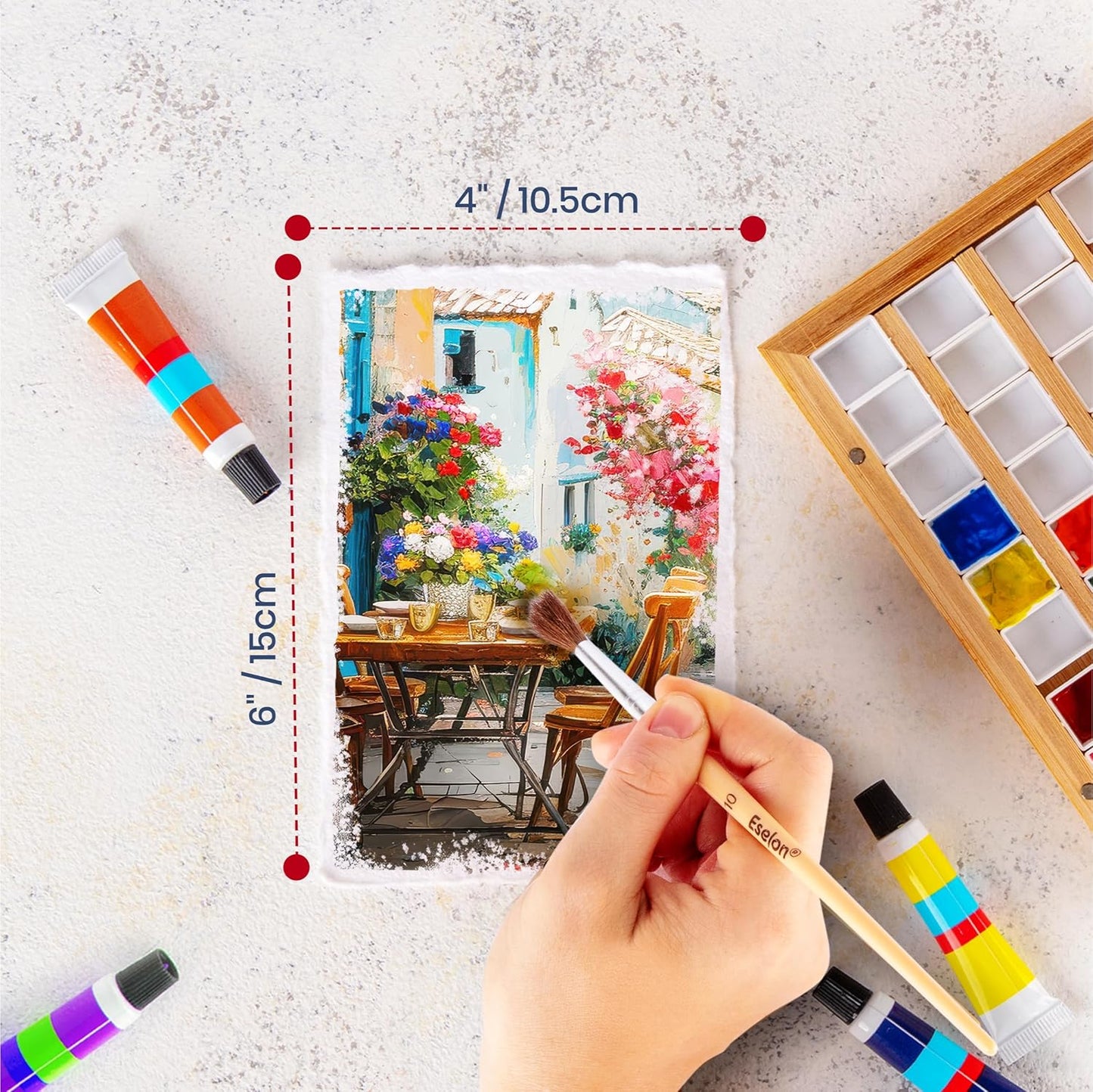 Wanderings Thick Handmade Watercolor Paper with Deckled Edge - A6, 4x6-500GSM Premium White Cold-Pressed Textured Mixed Media Paper Made with Recycled Cotton - 15 Loose Leaf Sheets