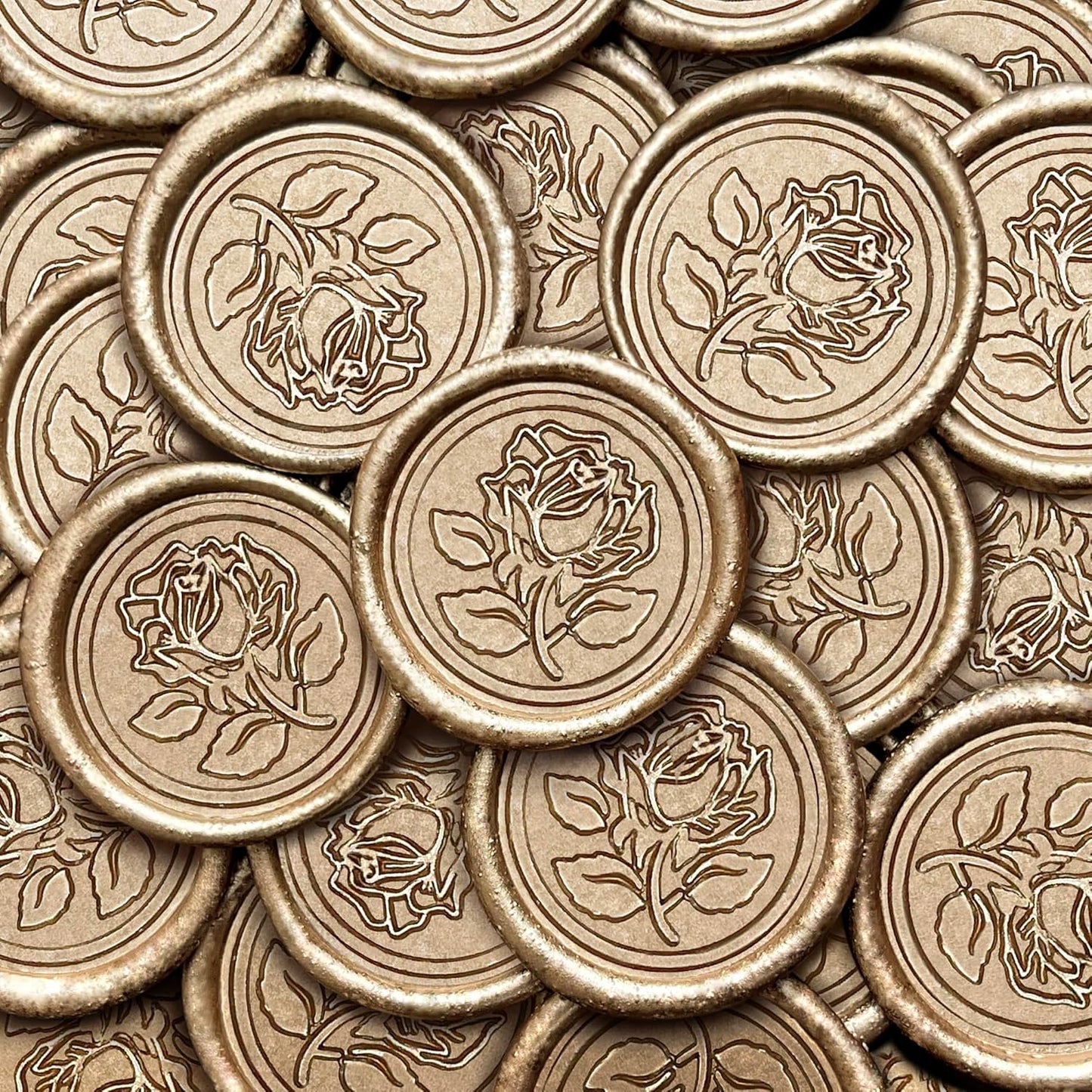 25Pcs Wax Seal Stickers Handmade Envelope Seals Self Adhesive Wax Stickers for Wedding Party Invitations, Envelope, Gift Wrap, Christmas(Rose Style, Champagne Gold)