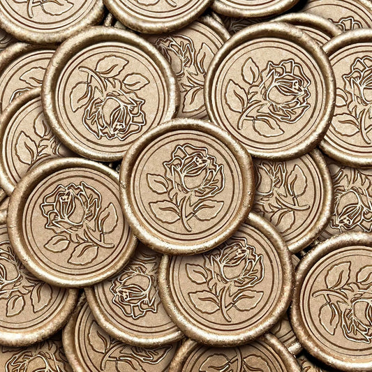 100Pcs Wax Seal Stickers Handmade Envelope Seals Self Adhesive Wax Stickers for Wedding Party Invitations, Envelope, Gift Wrap, Christmas(Rose Style, Champagne Gold)