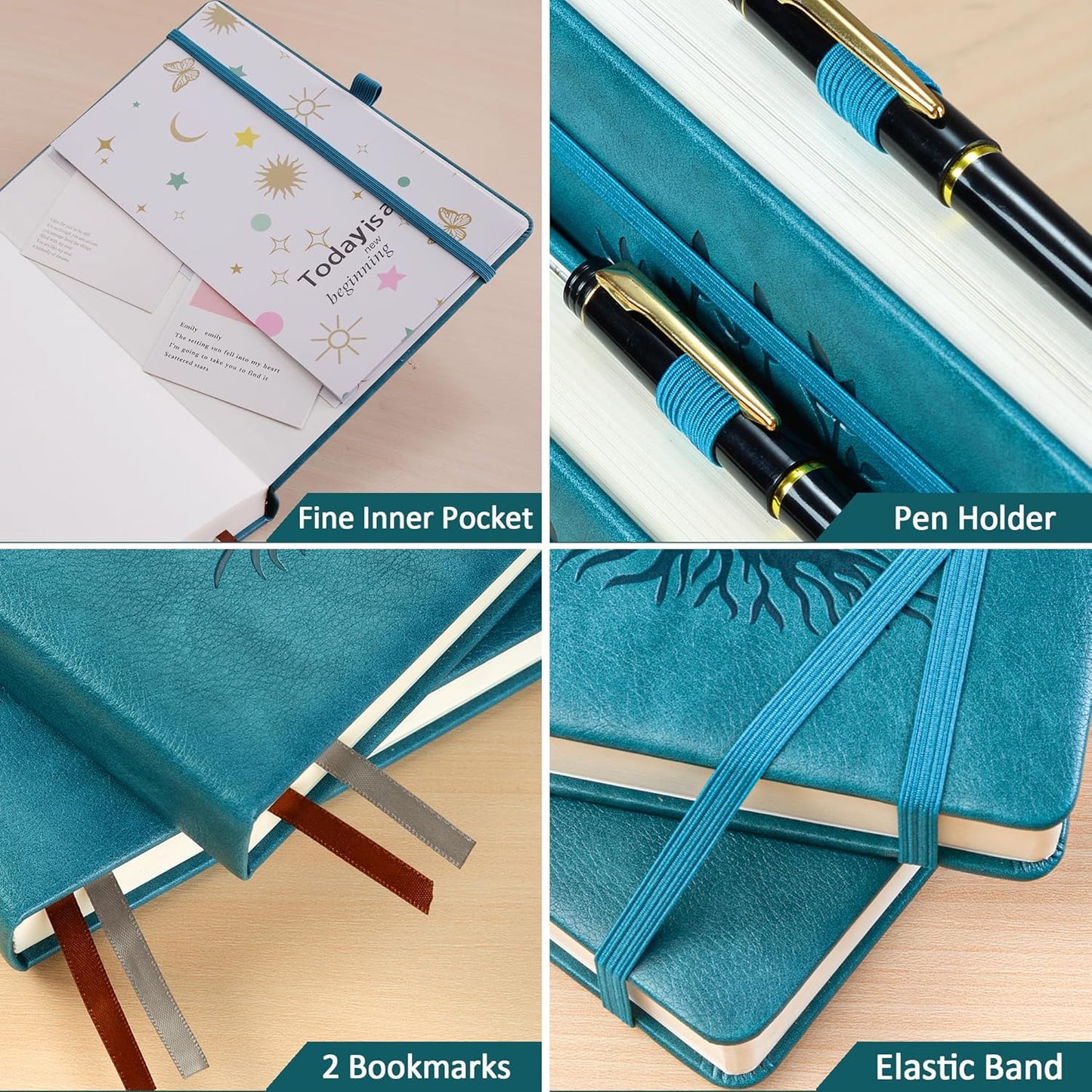 ZXHQ A5 Bullet Dotted Journal Notebook - 150gsm Thick Paper, 256 Pages, Dot Grid Hardcover, Tree of Life Design, Fine Inner Pocket - 5.9" × 8.5" SeaGreen