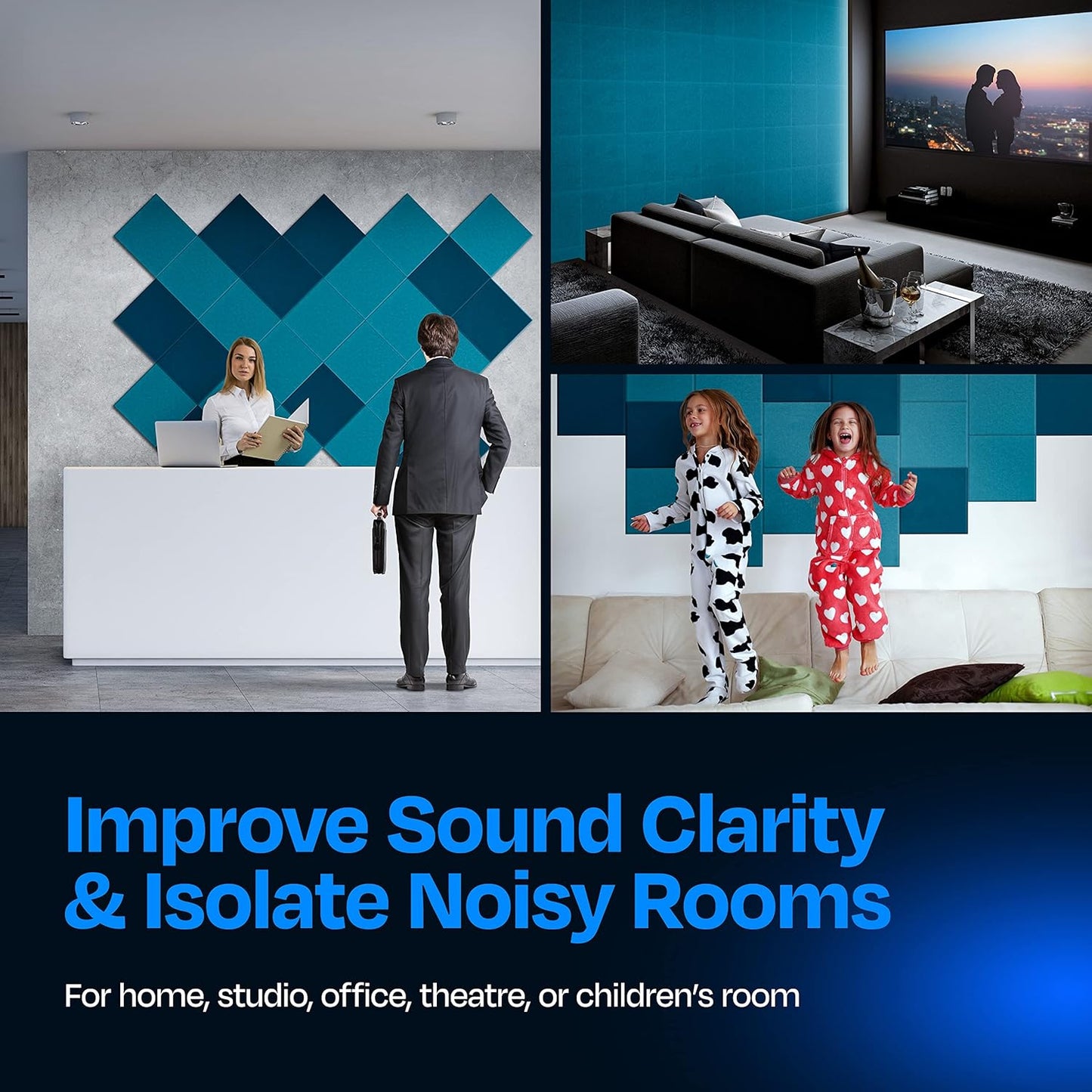 Acoustic Panels 12-Pack Soundproof Wall Panels 12"X12"X0.4" Sound Panels High Density Sound Dampening Panels - [Light Turquoise Square]