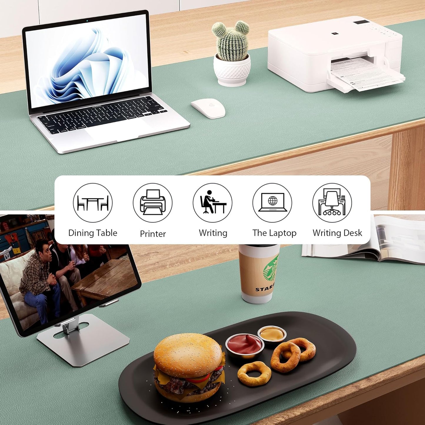 Aothia Leather Desk Pad Protector - Large Mouse Pad, Office Mat, Non-Slip PU Leather Blotter, Laptop Desk Pad, Waterproof Writing Pad for Office and Home (Light Blue, 38" x 13.7")