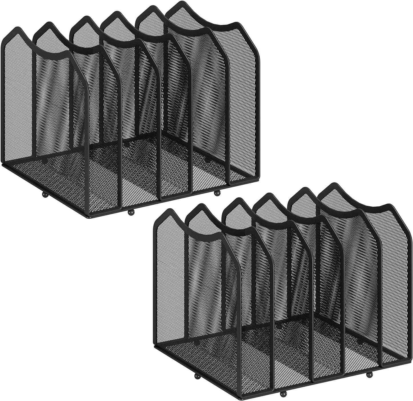 Simple Trending 2 Pack Mesh Desktop File Sorter Organizer, 5-Section Vertical File Folder Stand Bookshelf for Desk Home Office, Black