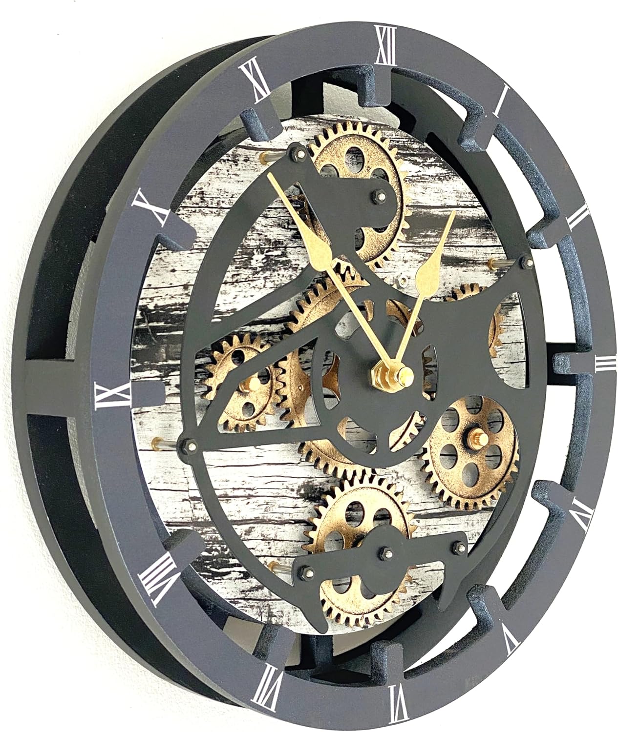 The Gears Clock Desk Clock 10 inches with Real Moving Gears Convertible into Wall Clock (Grey & White)