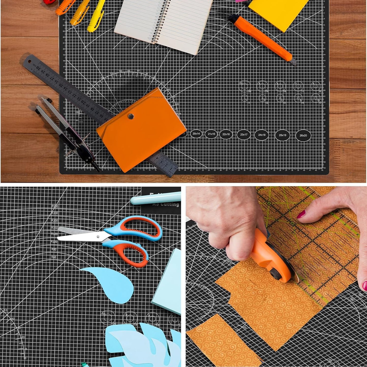 Falling in Art Self Healing Cutting Mat, 9x12" Cutting Mats for Sewing, Double-sided 5-Ply Fabric Cutting Board for Crafting, Quilting and Sewing Projects, Black