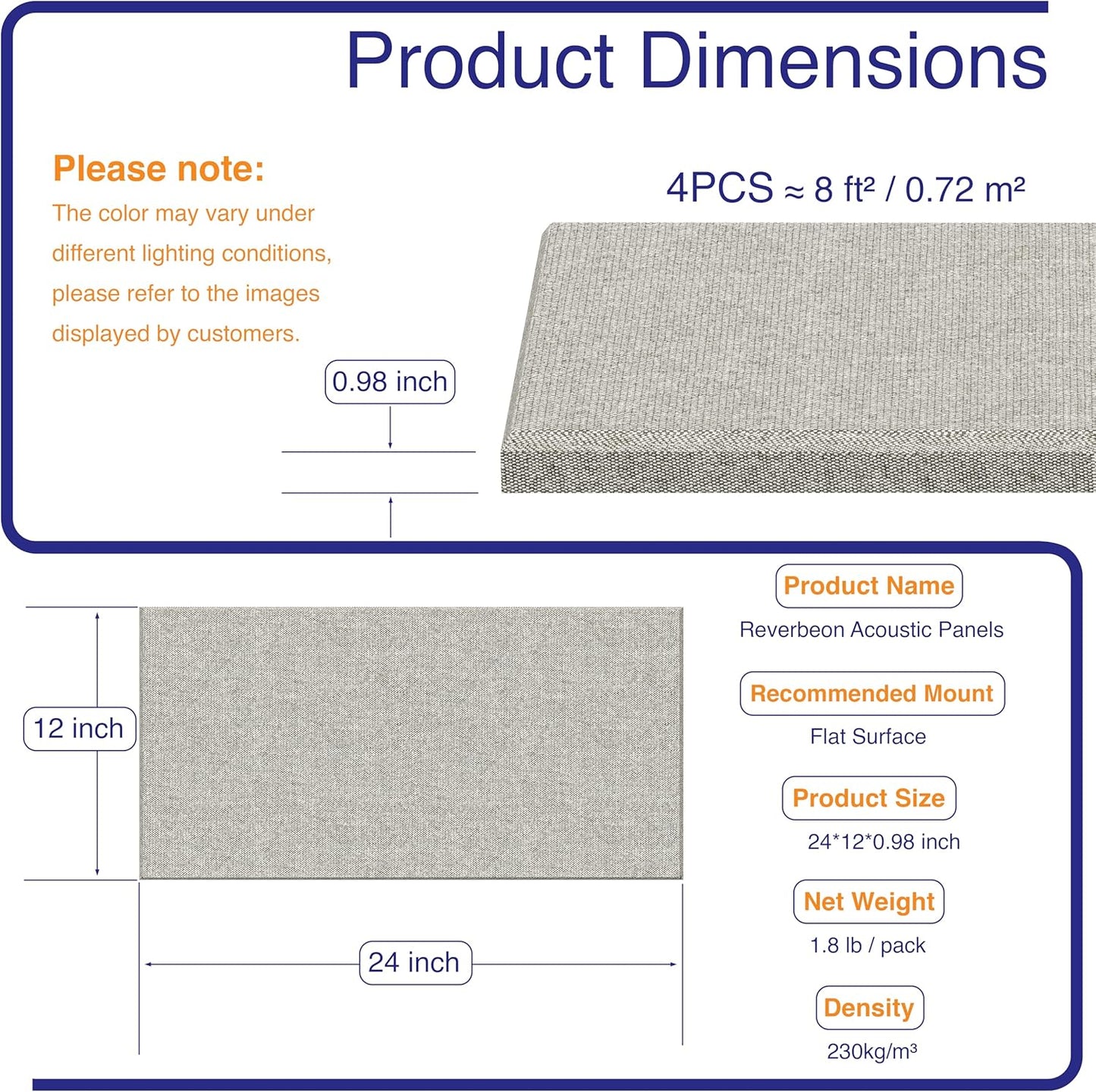 4PCS Acoustic Panels, 24"x12" Fabric Acoustic Panels for Walls, Self-Adhesive Sound Absorbing Panels for Home, Office, Studios (Mist Graphite)