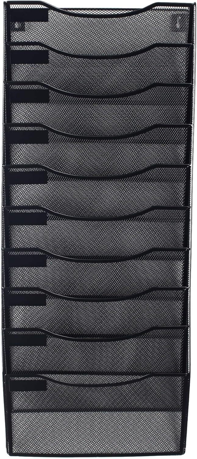 10 Sections Hanging Files Wall Mounted Metal Mesh Document File Organizer Magazine Holder Rack Organizer Racks Multipurpose Use To Display Files, Magazine, Newspapers- Black