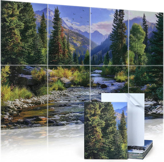 8 Pack Art Acoustic Panels, 48"X32" Self-adhesive Soundproof Wall Panels, Decorative Sound Absorbing Panel, Acoustic Treatment for Studio, Home, Office (Mountain Stream)