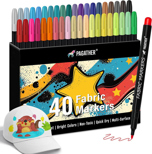 Fabric Markers Permanent for Clothes, 40 Colors Fine Tips Paint Pens for Clothing Canvas Tote Bags T-Shirt and Shoes, Non Toxic Ink for Kids and Adults