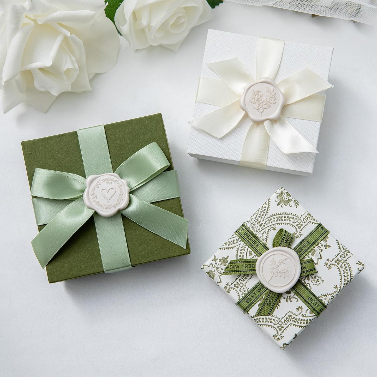 60 Pcs Ivory Wax Seal Stickers Self-Adhesive Envelope Seals Stamp Stickers, Perfect for Wedding Invitations Seating Chart Christmas Gift Wrapping 3 Designs in 1 Pack