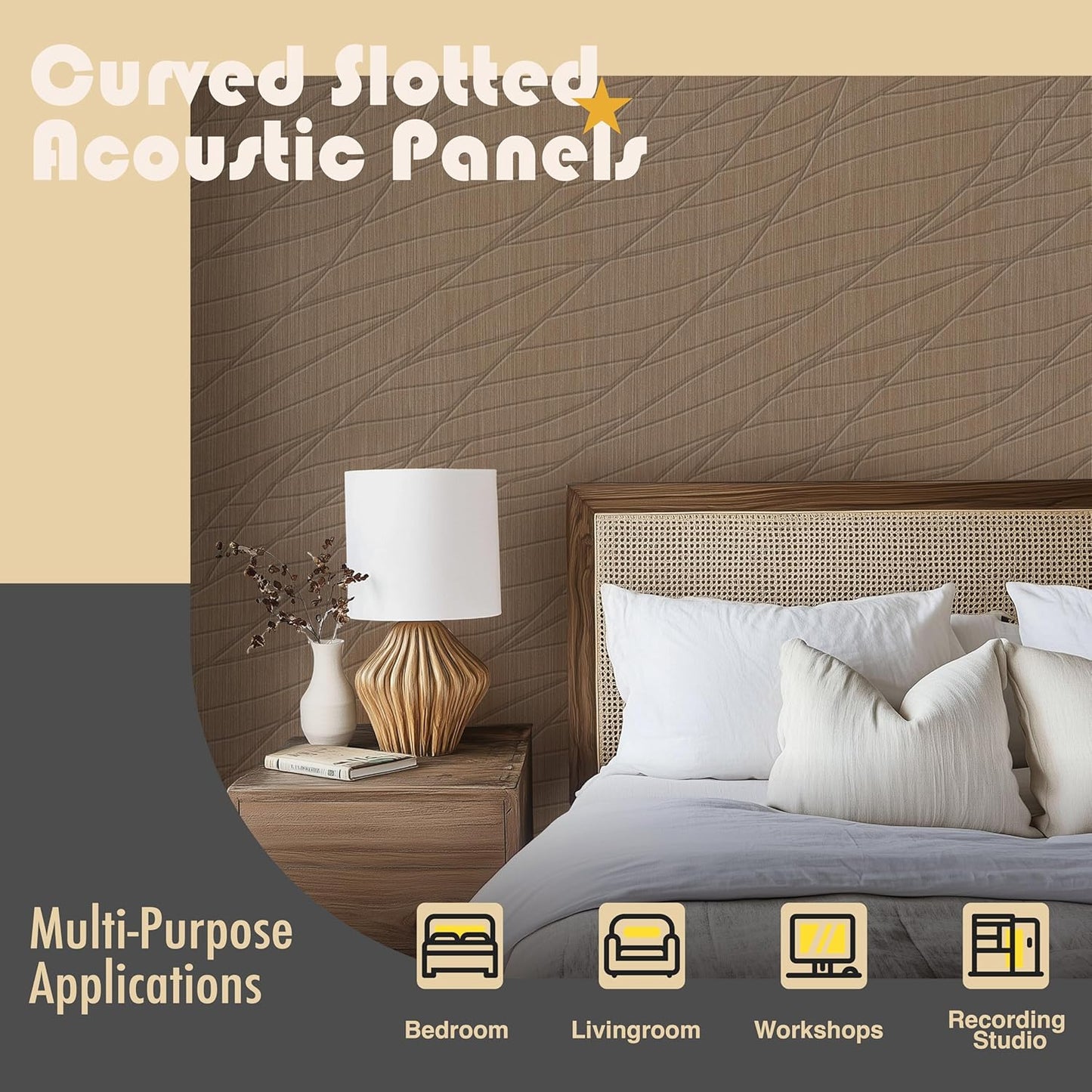 6 PCS Acoustic Panels, 23.6x23.6 Inch Sound Absorbing Panels, Decorative Acoustic Wall Panels for Recording and Home Studio, Office with Double-Sided Adhesive Tape