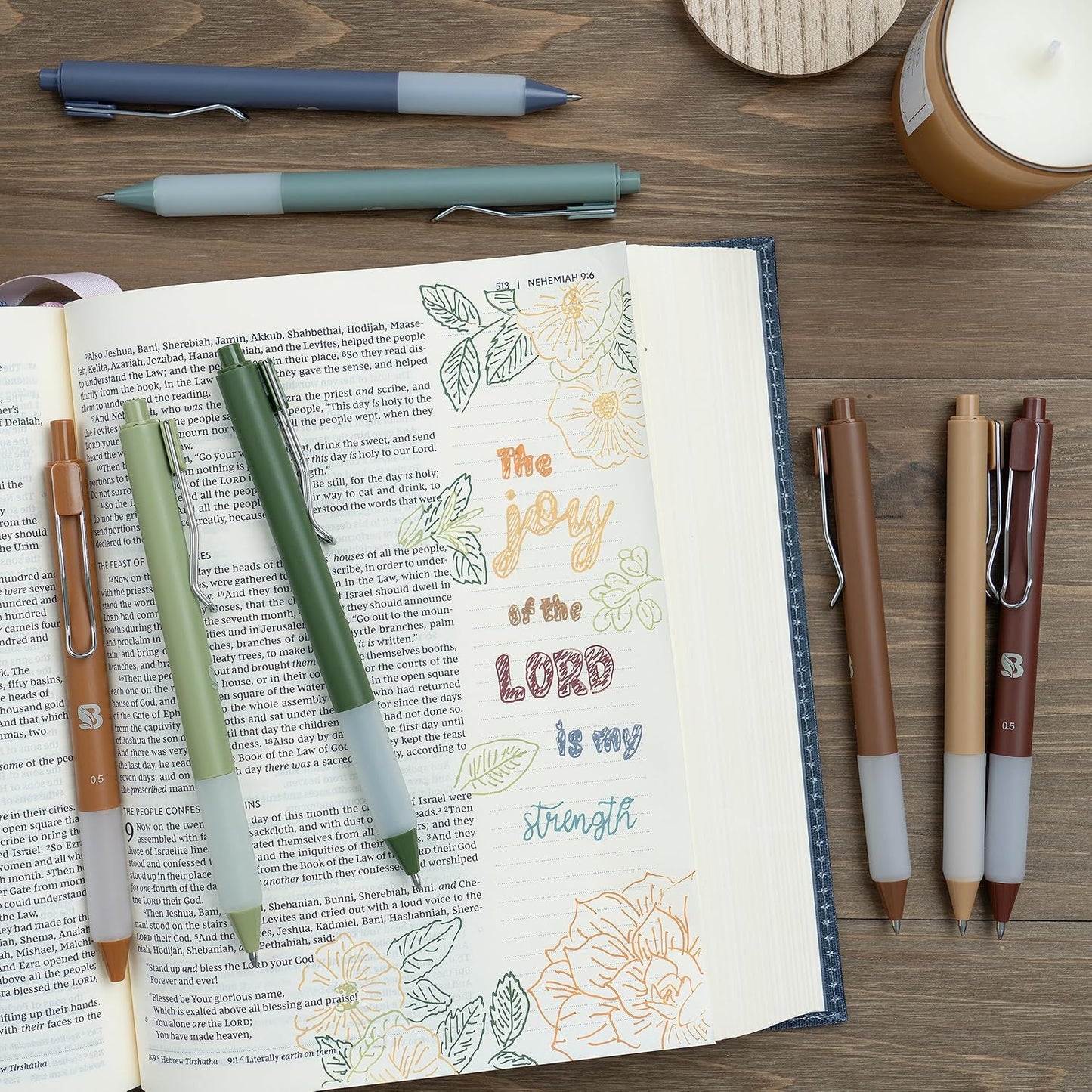 BLIEVE Gel Pens - Earthy, Matte Finish, Smooth Writing, No Bleed - For Journaling, Bible Notes, Drawing - Cute School Supplies, 8 Pack