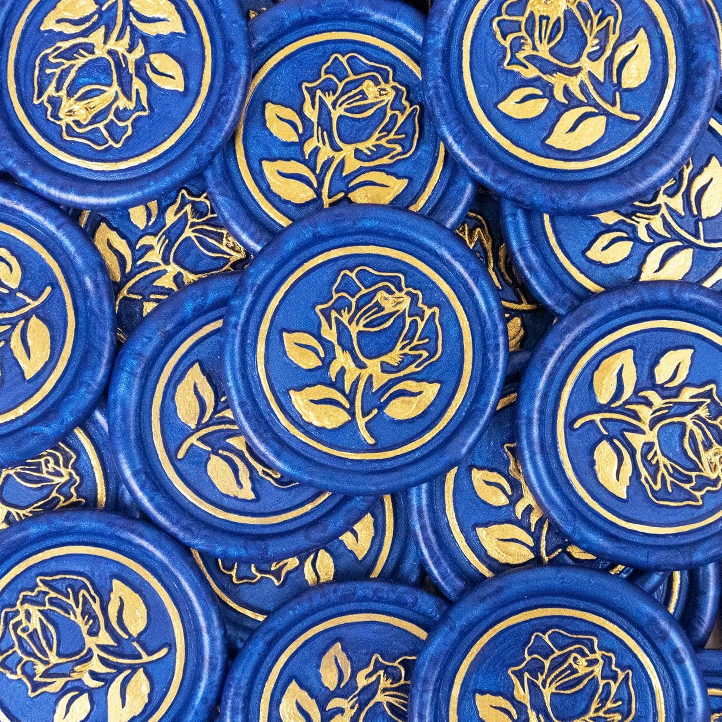25pcs Gold & Blue Handmade Envelope Seals Self-Adhesive Wax Stickers for Wedding Party Invitations, Envelope, Gift Wrap, Christmas (Gold Rose Style, Blue)