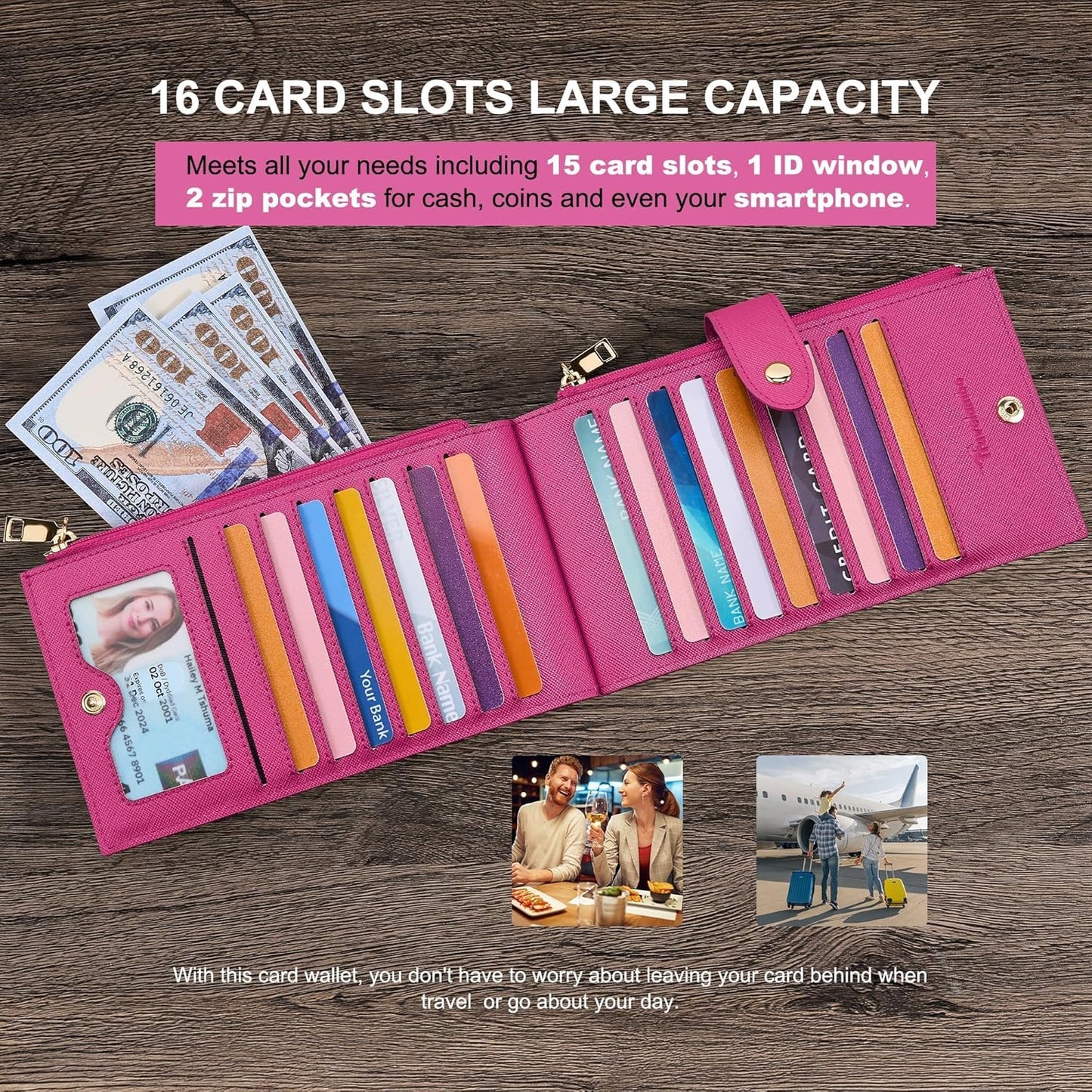 Travelambo RFID Wallet Women Large Size Bifold Multi Card Wallet Case with Zipper Pocke Credit Card Holder for Women