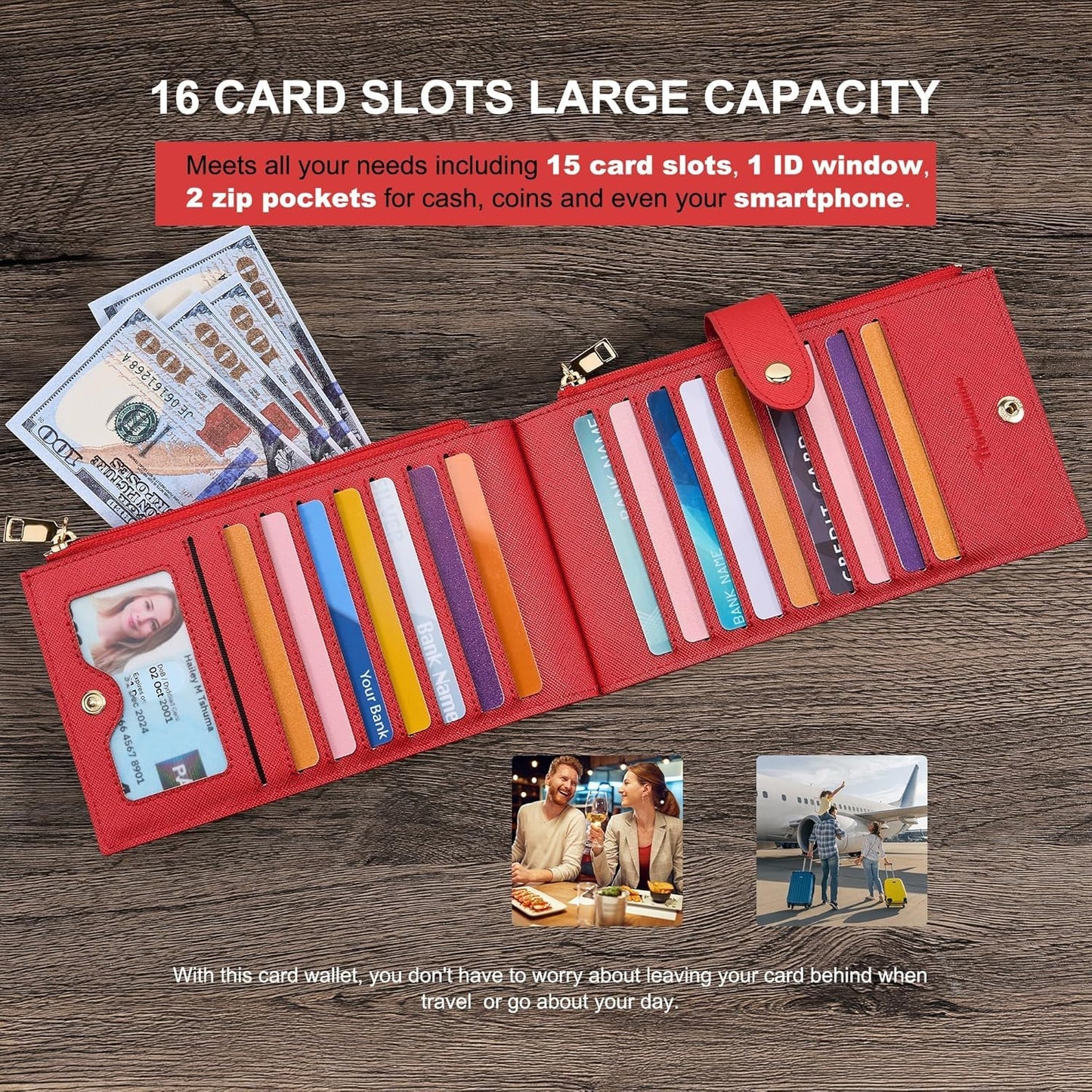 Travelambo RFID Wallet Women Large Size Bifold Multi Card Wallet Case with Zipper Pocke Credit Card Holder for Women