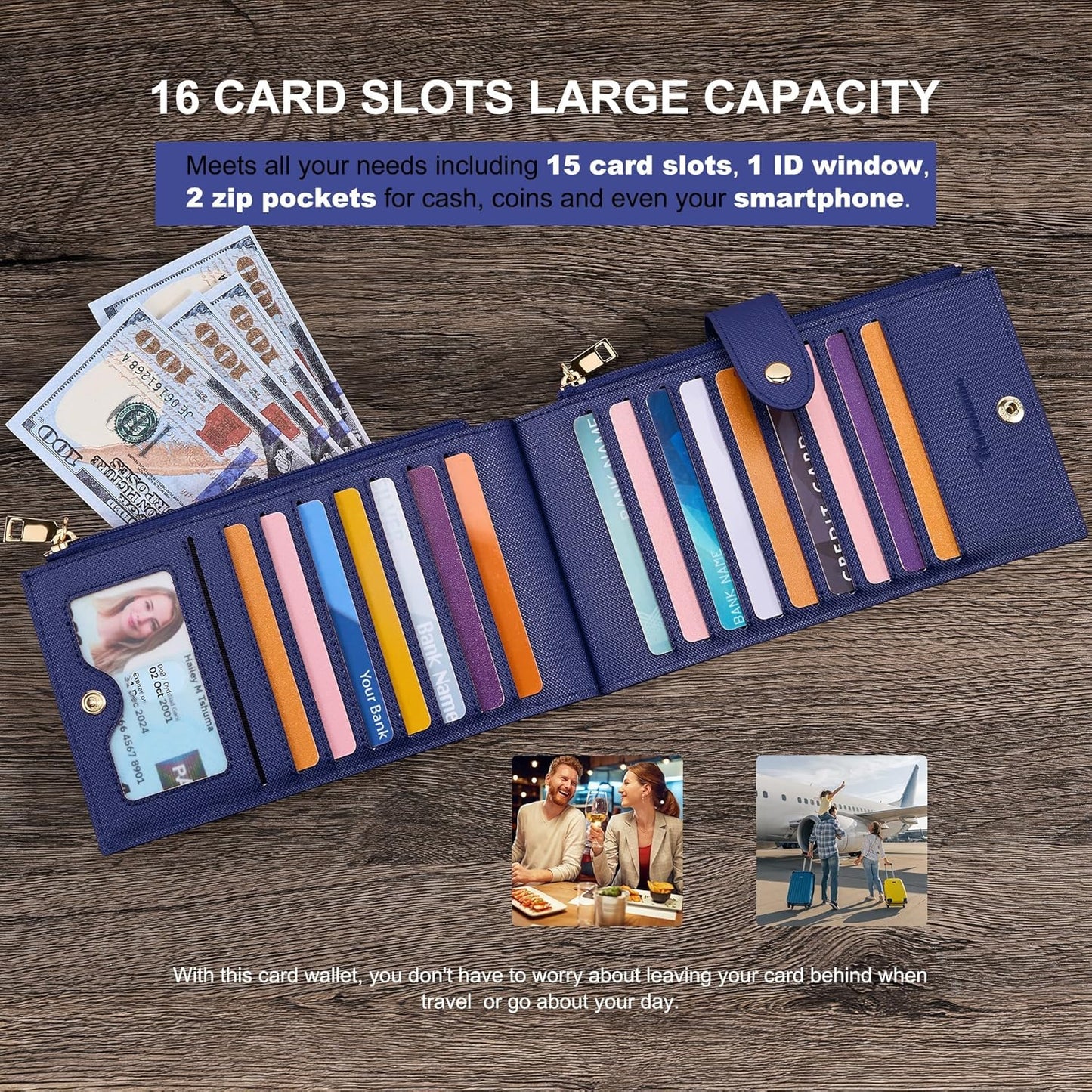 Travelambo RFID Wallet Women Large Size Bifold Multi Card Wallet Case with Zipper Pocke Credit Card Holder for Women