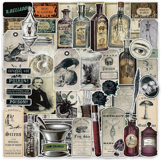 Prstincol 106 Pcs Potion Labels Stickers, Apothecary Sticker Dark Aesthetic Wine Bottle Sticker for Scrapbooking, Wicca Stickers for Junk Journal Bullet Journals DIY Crafts